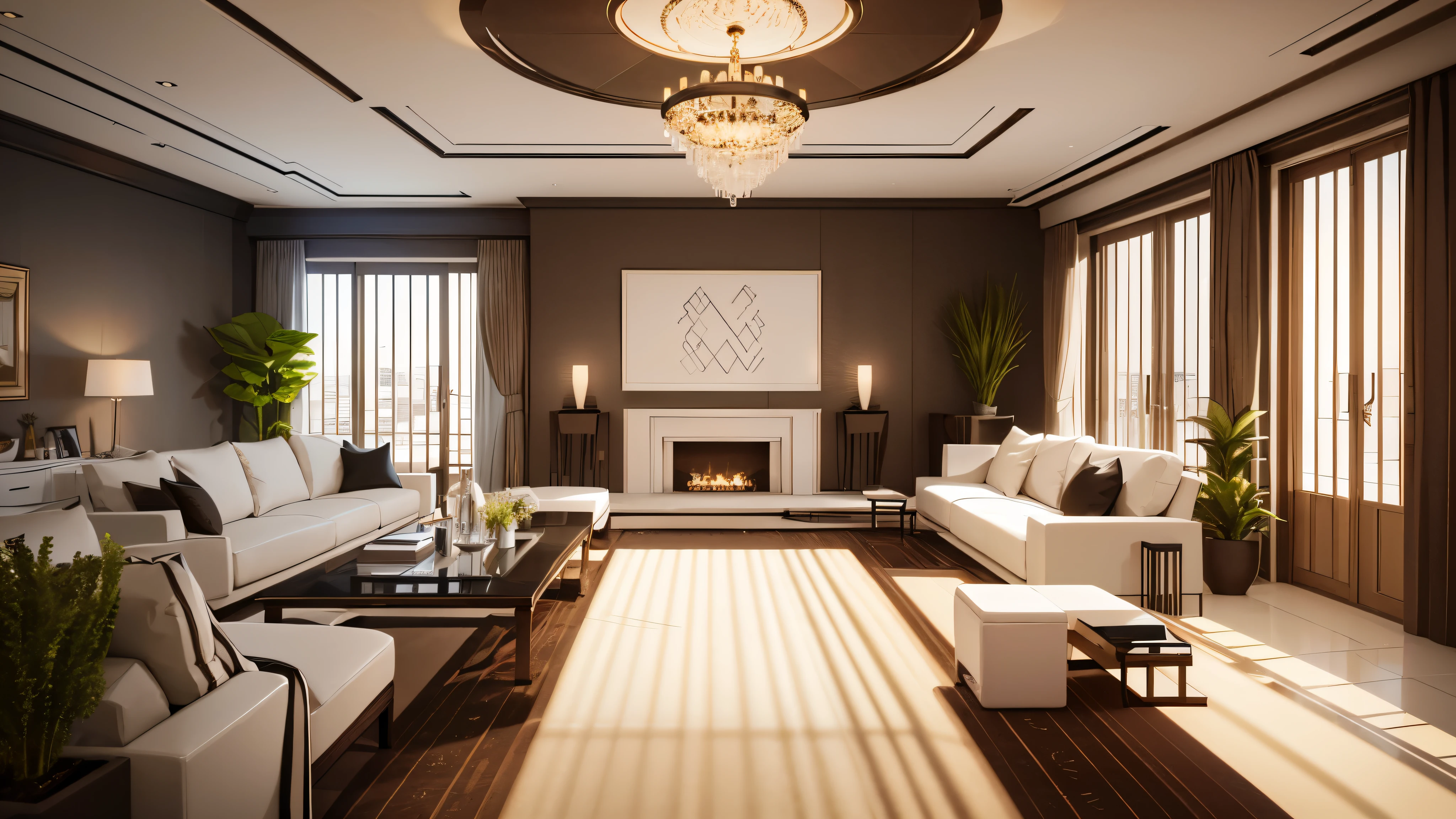 You are a famous interior designer、You have been asked to create a 3D image of a modern large room. Create a harmonious environment with modern and minimalist furniture. Including garden interior.