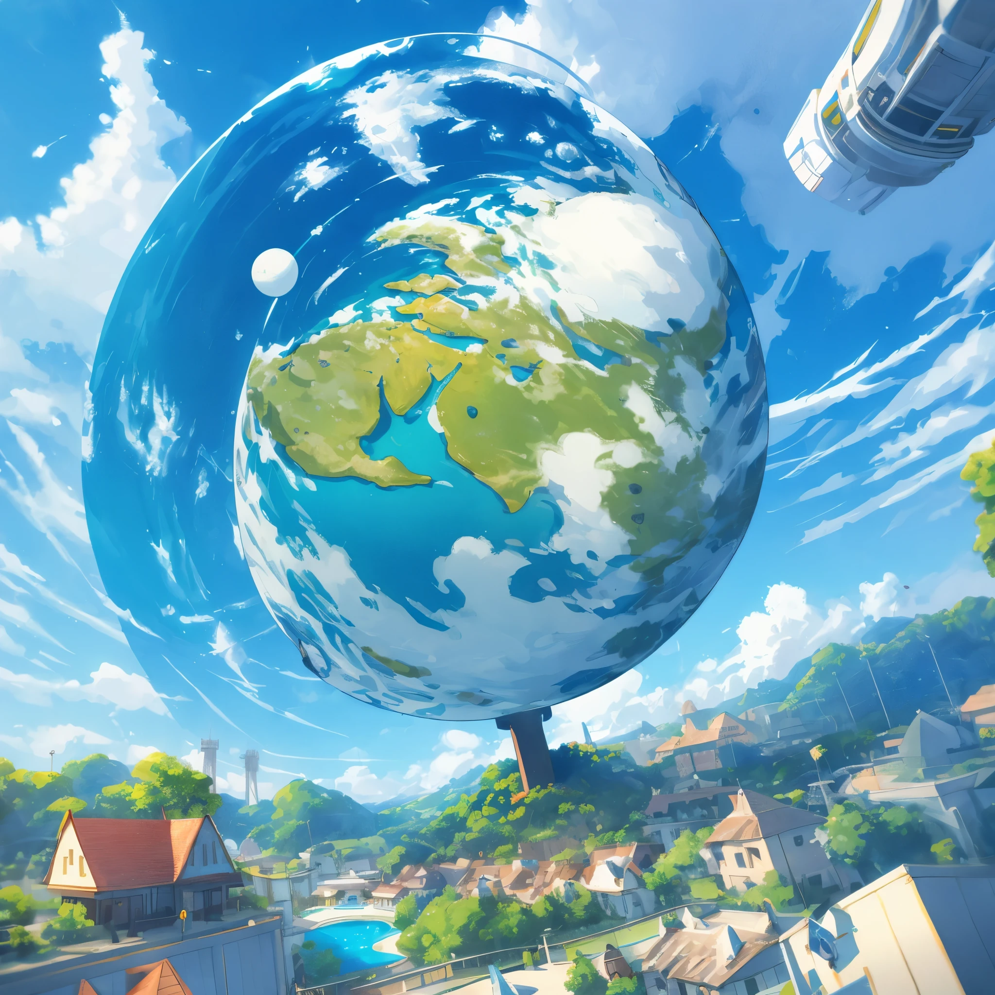 3d round planet of resort world, in the style of hyper-detailed illustrations, playful visual, soft gradients, cute cartoonish designs, tilt shift, soft shading, isolate on white,