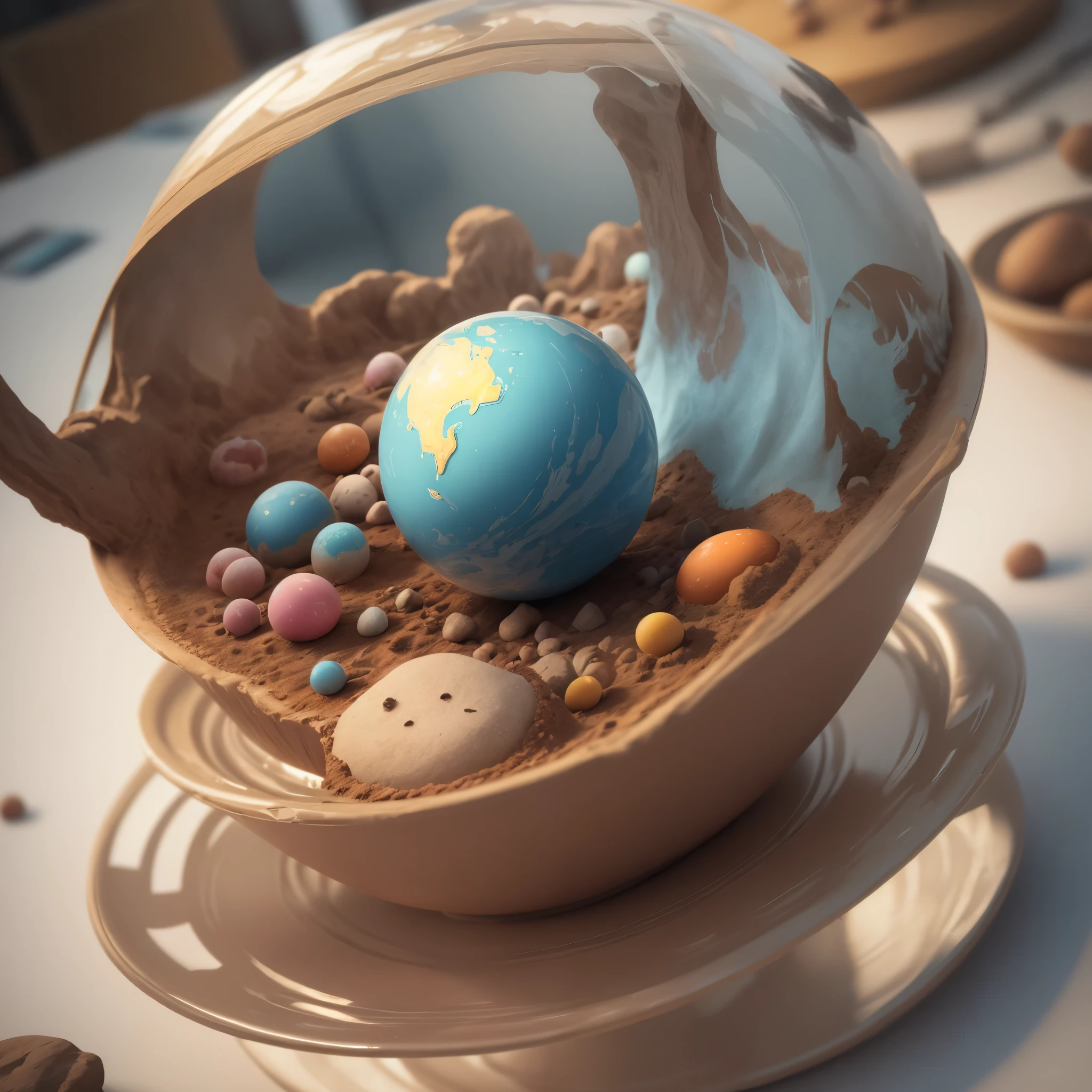 3d round planet of resort world, in the style of hyper-detailed illustrations, playful visual, soft gradients, cute cartoonish designs, tilt shift, soft shading, isolate on white,