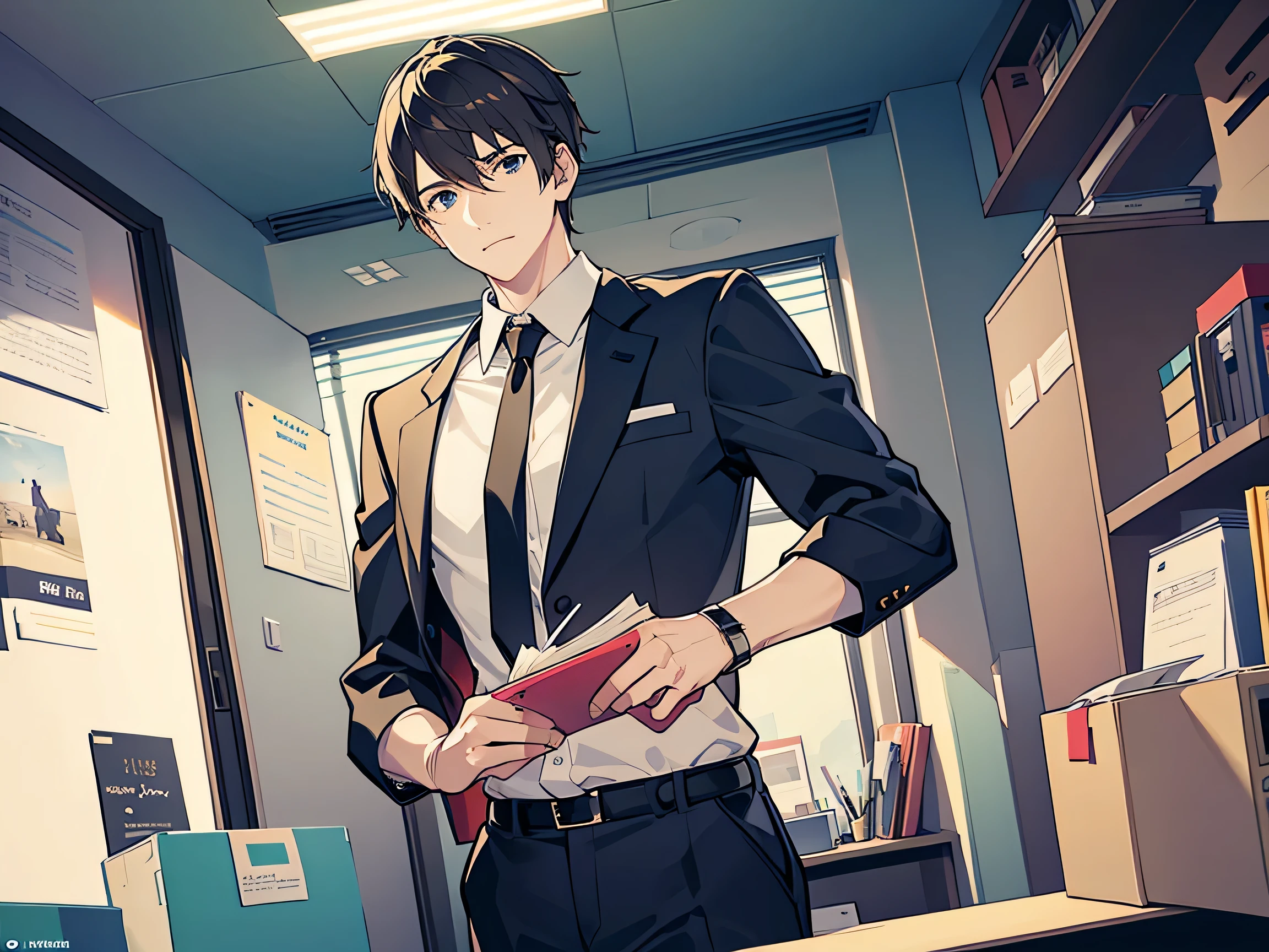 A male office worker looking down and worrying