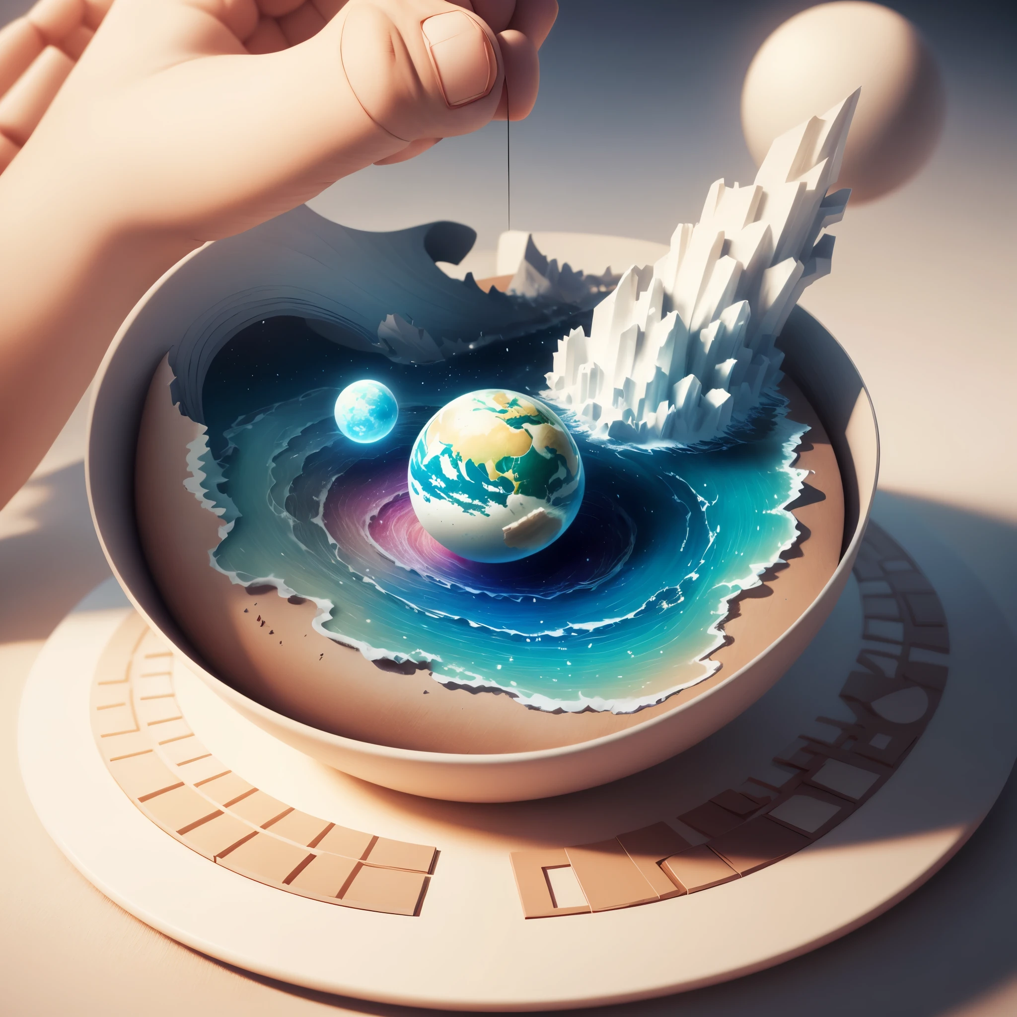 3d round planet of resort world, in the style of hyper-detailed illustrations, playful visual, soft gradients, cute cartoonish designs, tilt shift, soft shading, isolate on white,