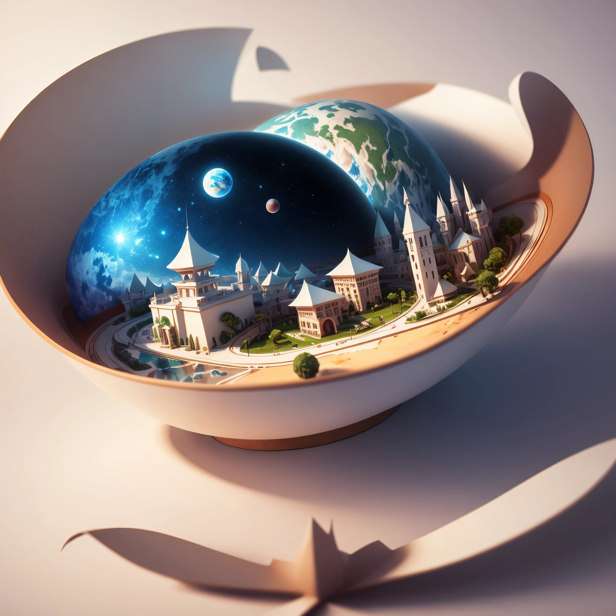 3d round planet of resort world, in the style of hyper-detailed illustrations, playful visual, soft gradients, cute cartoonish designs, tilt shift, soft shading, isolate on white,