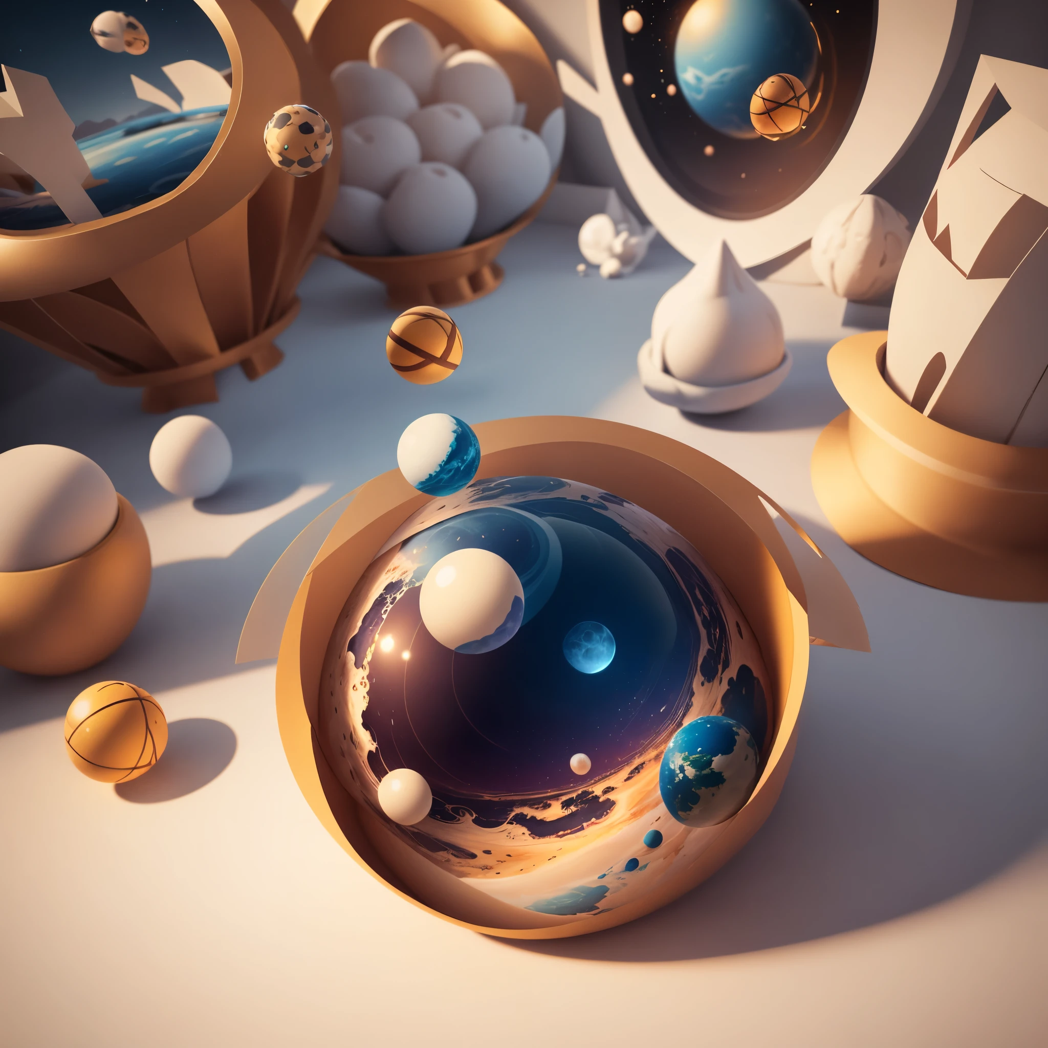 3d round planet of resort world, in the style of hyper-detailed illustrations, playful visual, soft gradients, cute cartoonish designs, tilt shift, soft shading, isolate on white,