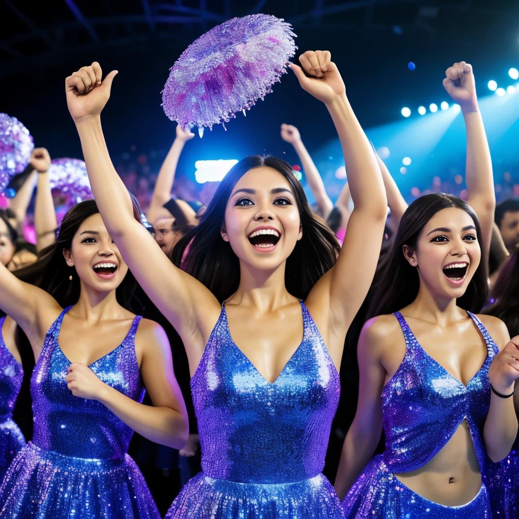 a group of people celebrating, cheering crowd, surreal, 8K, The details are clear, shining, Gorgeous, beautiful, 8k, ultra high definition
