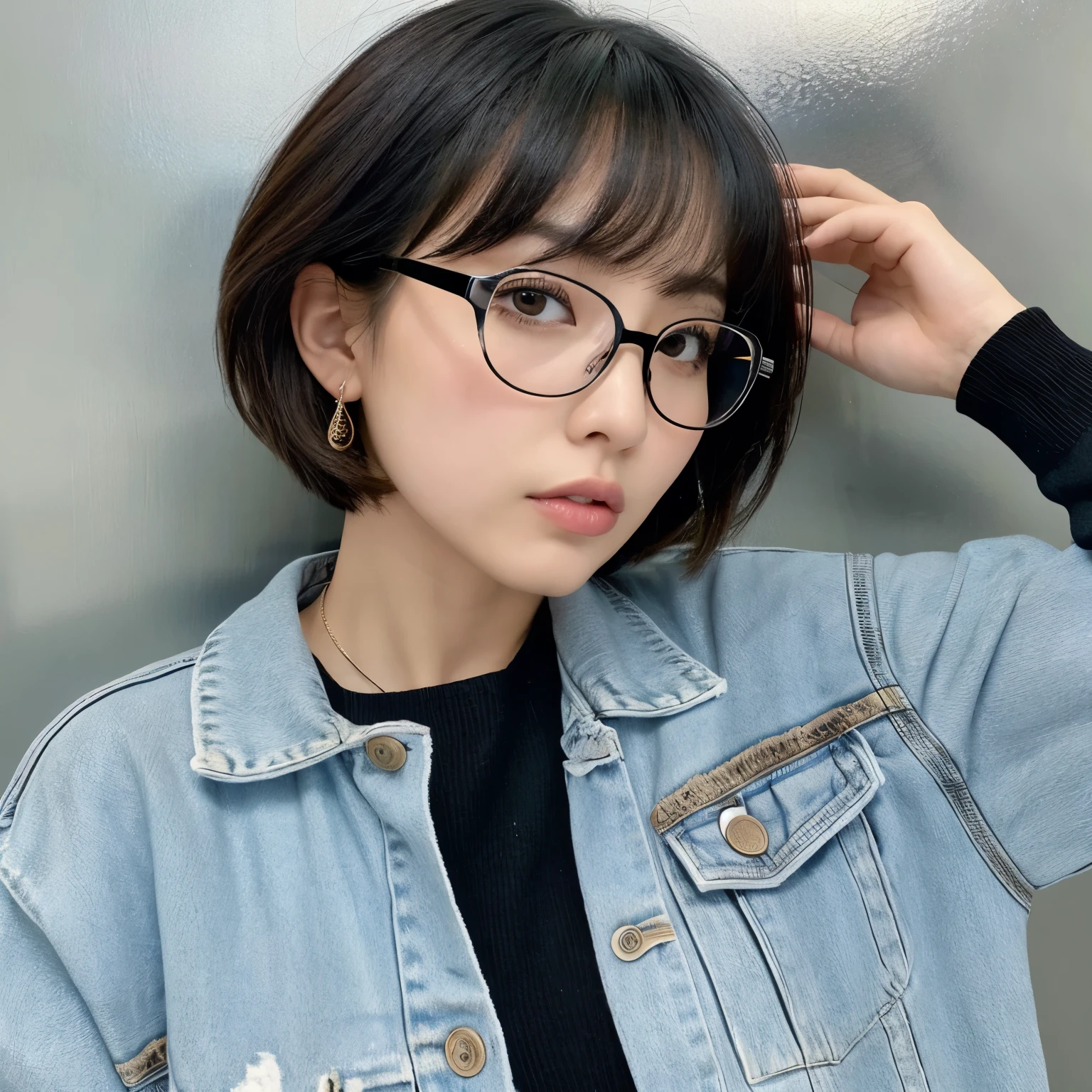 short hair uncle tough face glasses Slender Real Beauty
