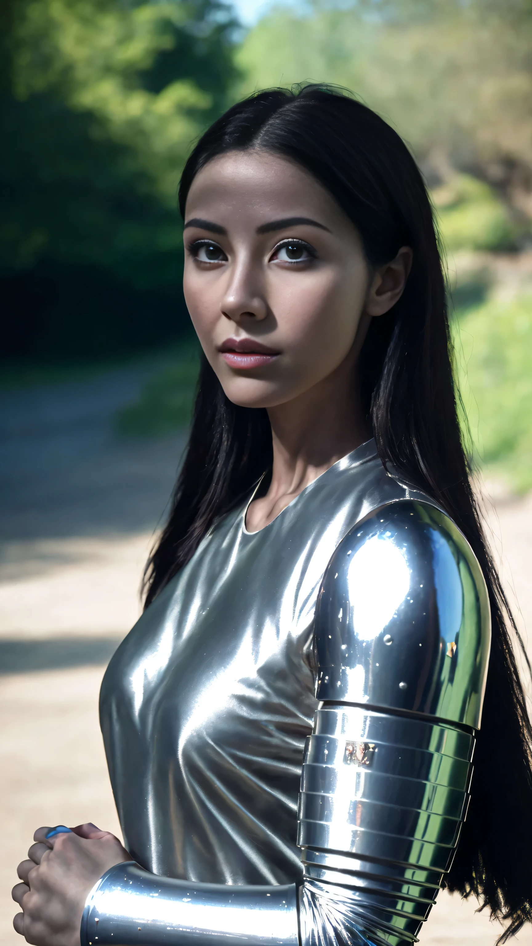 (masterpiece), (extremely complex:1.3), (actual), portrait of a girl, the most beautiful in the world, (medieval armor), metal reflection, Upper body, outdoor, strong sunlight, Distant castle, Detailed professional photo of a stunning woman, sharp focus, dramatic, Award-winning, Cinema lighting, octane rendering, Unreal Engine, volume send, (film grain)