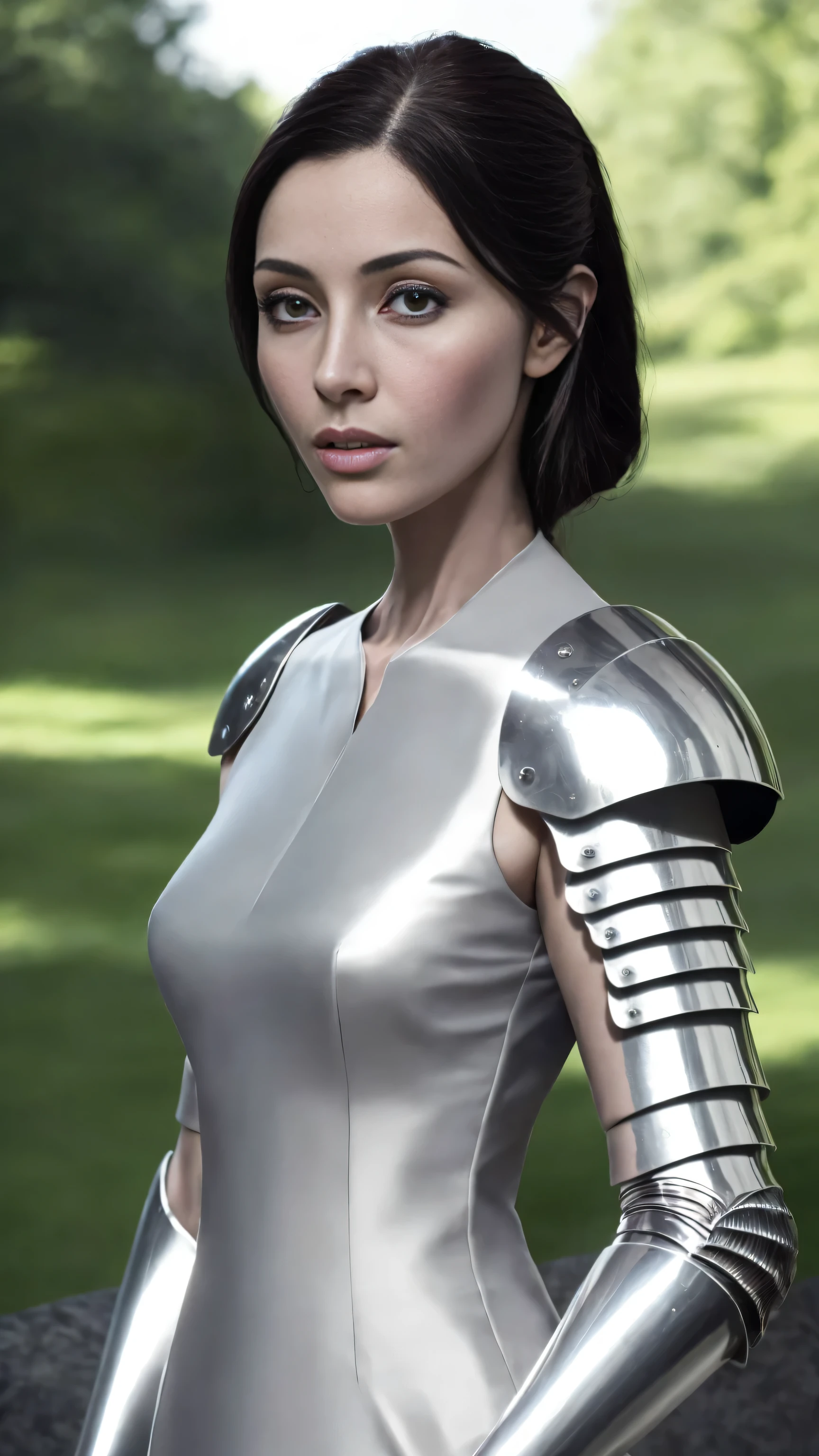 (masterpiece), (extremely complex:1.3), (actual), portrait of a girl, the most beautiful in the world, (medieval armor), metal reflection, Upper body, outdoor, strong sunlight, Distant castle, Detailed professional photo of a stunning woman, sharp focus, dramatic, Award-winning, Cinema lighting, octane rendering, Unreal Engine, volume send, (film grain)