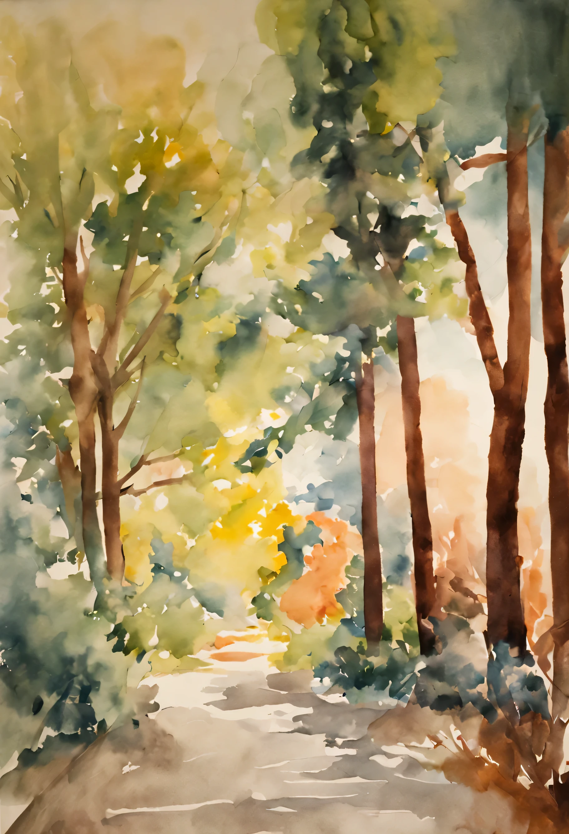 Charming 100% View reverse watercolor painting the beauty of A collection of brush strokes , Charming 100% View reverse watercolor painting ,There are hints of flowers and trees , And perhaps trees on the farm , Filled with Mary Cassatt&#39;s delicate strokes, The reverse watercolor technique creates an abstract and vivid representation, Watercolor reverse painting on handmade watercolor paper, --V 5 ,
