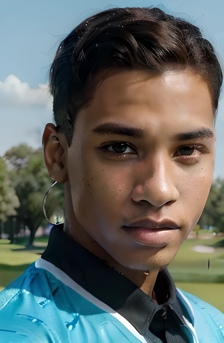 (best quality,4k,8k,highres,masterpiece:1.2),ultra-detailed,realistic,portrait,teenage lightskin boy,beautiful detailed eyes,detailed lips,fashionable stylish boy,confident pose,golf course background,vibrant colors,natural lighting