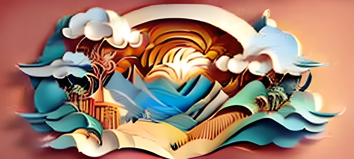 3D Paper Cutting Multidimensional Paper Cutting - Paper Cutting,Chinese Painting Sweden illustration,Landscape view,Auspicious clouds,Light beige background,Gradient pasta style