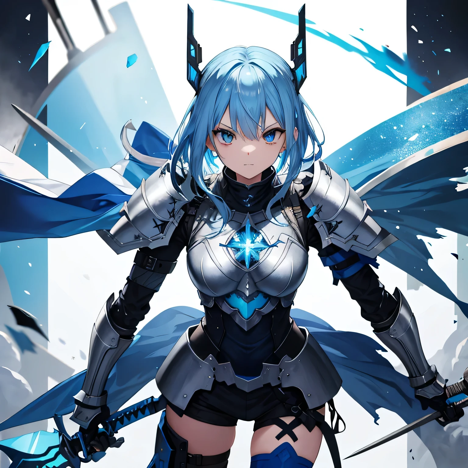 War Maiden , Blue hair color , excalibur , blue armor