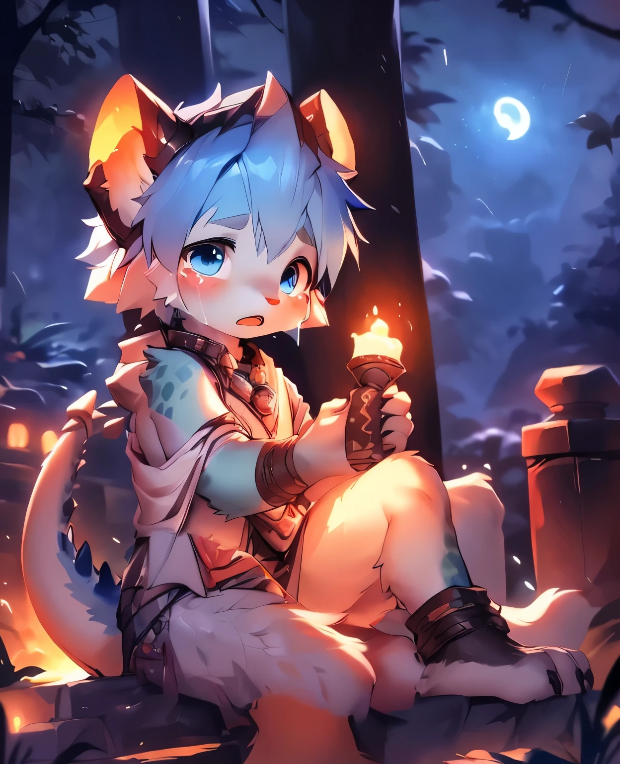 (Meisterwerk: 1,3), (2D: 1,0), (Anime: 1,0), (Illustration: 1,0). close up of a 10 year old male shota white tiger with dark blue stripes bent over against at a wall by another 10 year old male shota white tiger with dark blue stripes, white tiger with dark blue stripes, dark blue stripes, white hair, bent over, bending over, hands on wall, hands on waist, embrace, humping butt, penetrating butt, making love, penetration, standing, standing behind, behind, one behind the other, from behind, uploaded to e621, erect, erection, long and thick genitalia, , small, red eyes, (masterpiece:1.2),(anatomically correct:1.1), high quality:1.3, 2 arms, 2 legs, 1 tail, open mouth, closed eyes, looking up, blushing, cum, cum out, erotic, butt, plump butt, night, wooden hut, stars, falling leaves, trees, wind, bushes, river, low saturation, simple color palette