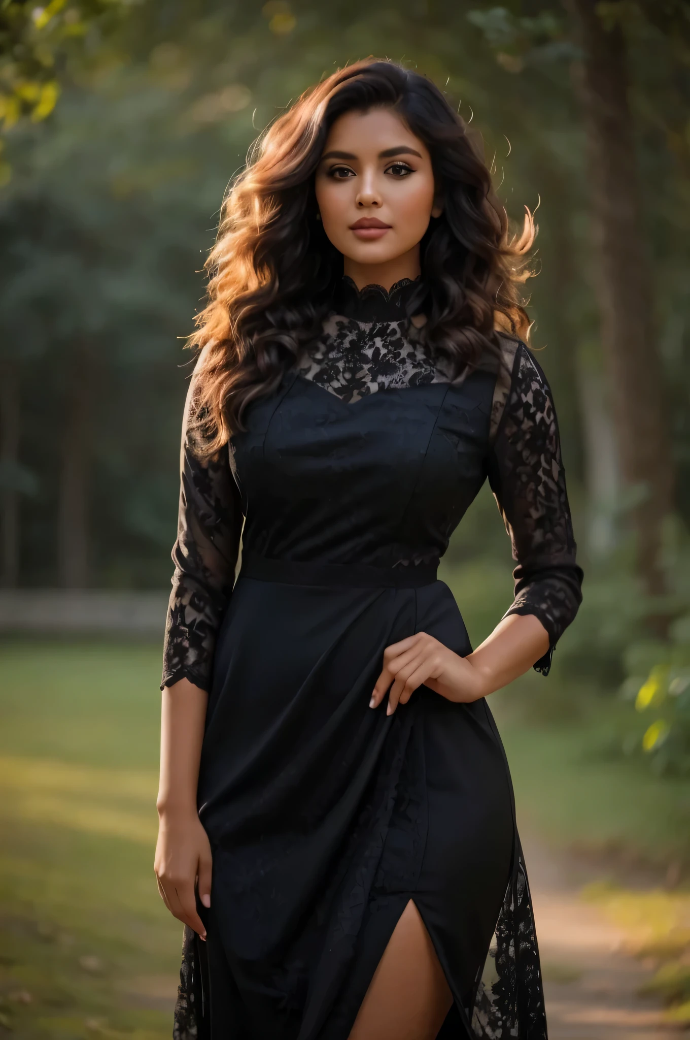 a close up of a woman in a black dress posing for a picture, mid shot portrait, 7 0 mm portrait, wearing an elegant dress, 60mm portrait, portrait shot, close up portrait shot, closeup portrait shot, an elegant woman in black dress, black lace dress, portrait shot 8 k, shot on 1 5 0 mm, wearing an elegant outfit