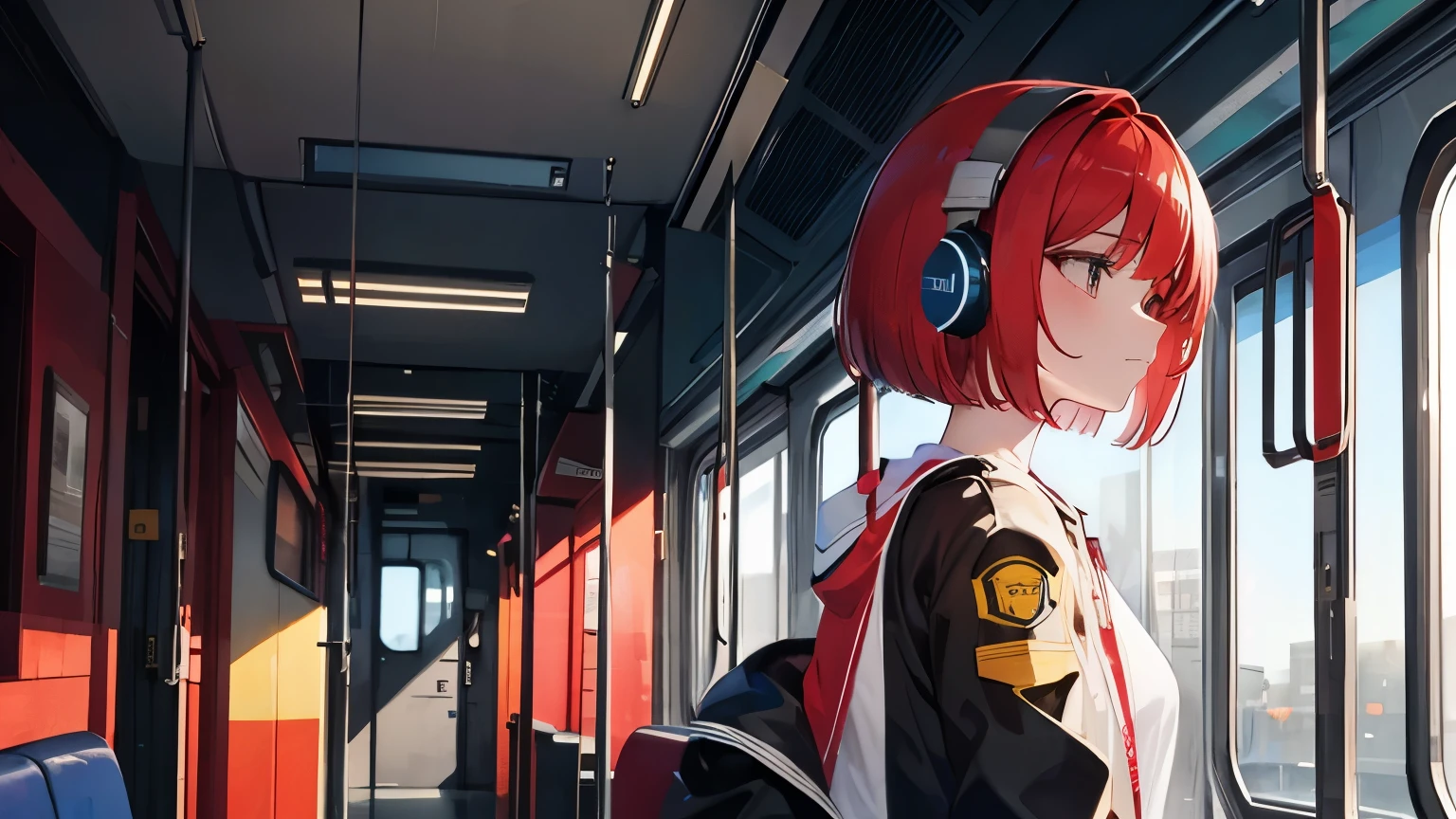 wearing a coat and headphones