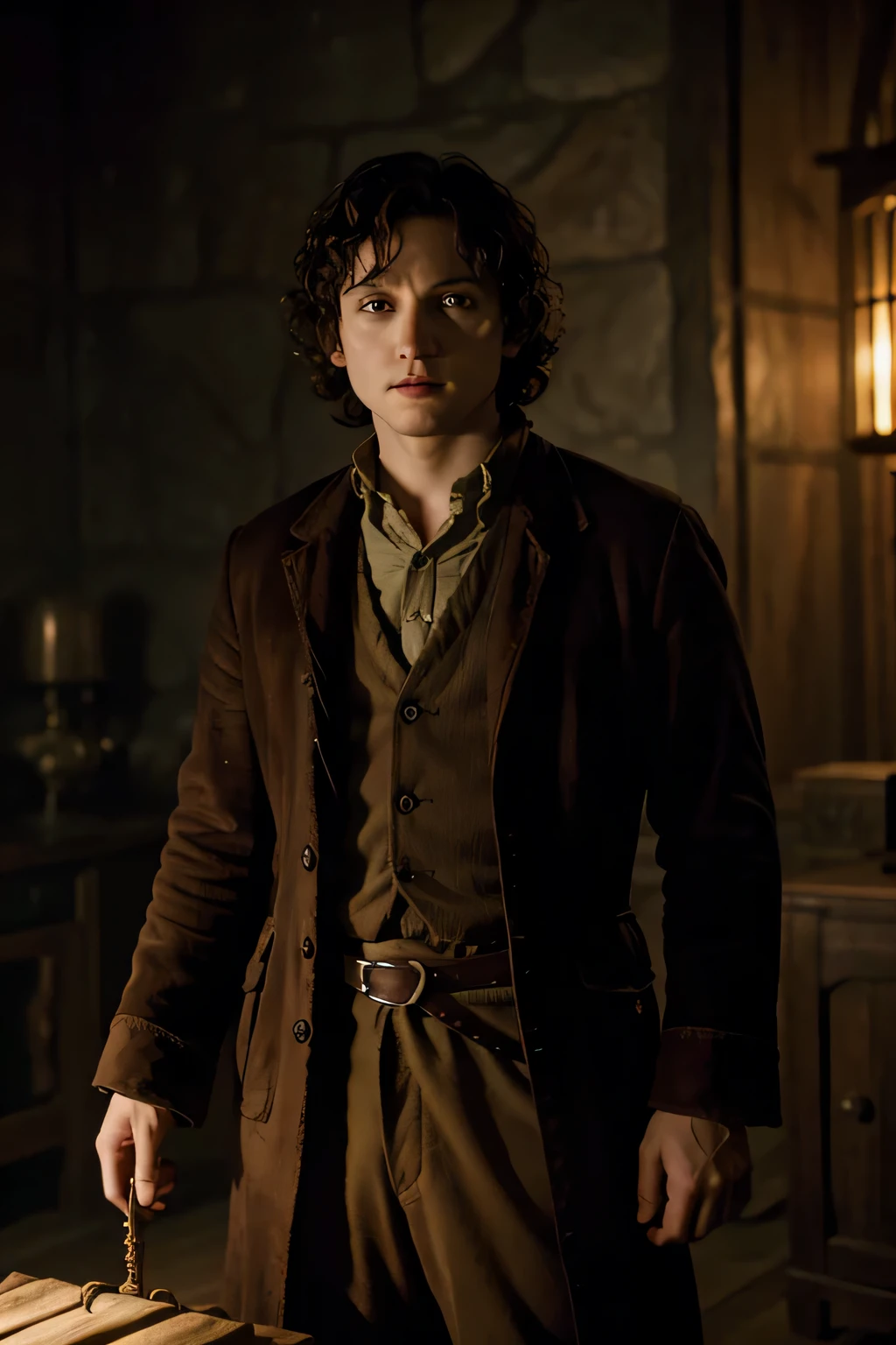 Frodo :: Lord of rings, John Tolkien, ultra-wide shot, photorealistic, studio lighting, shot Phase One, ISO 100, 4K, in the style of Diego Rivera, photo by David Lachapelle --ar 2:3 --q 2 --v 5 --s 750