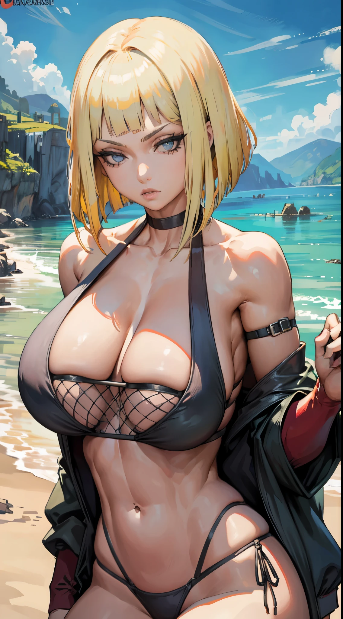 red bikini,SFW (Melhor qualidade, 4k, Masterpiece :1.3), mulher bonita, hiper realista, 1girl, (massive breasts, corpo atraente :1.2), abdominais :1.1, corpo molhado :1.2), Samui, rosto ultra-detalhado, Detailed Lips, olhos detalhados, Double eyelidm, seios pendurados, visible curves, sexy, pose modelo