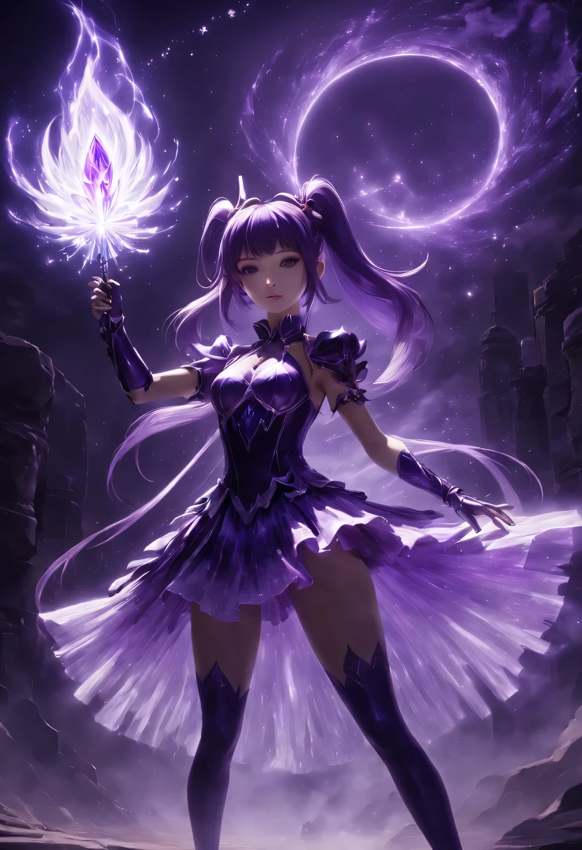 "Create hyper-verbose, best quality, High resolution masterpiece，Depicts shadow elements and magical girls radiating purple energy" perfect shade, High quality shadows, lifelike,