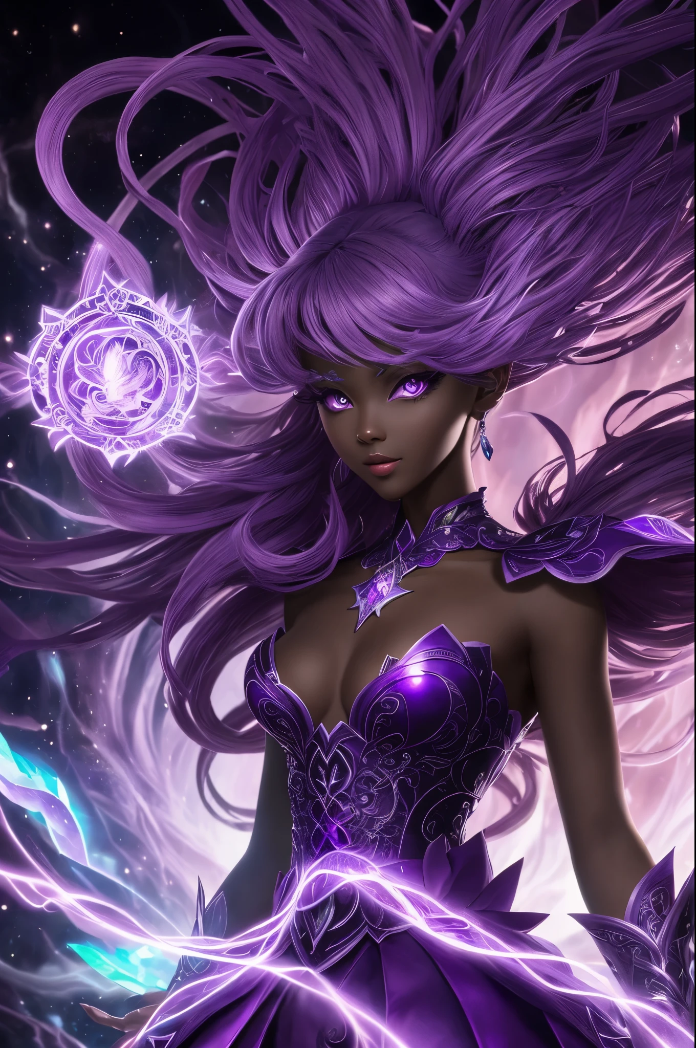 "Create hyper-detailed, best quality, High resolution masterpiece，Depicting a shadow elemental and a magical girl oozing with purple energy" perfect shade, High quality shadows, lifelike,