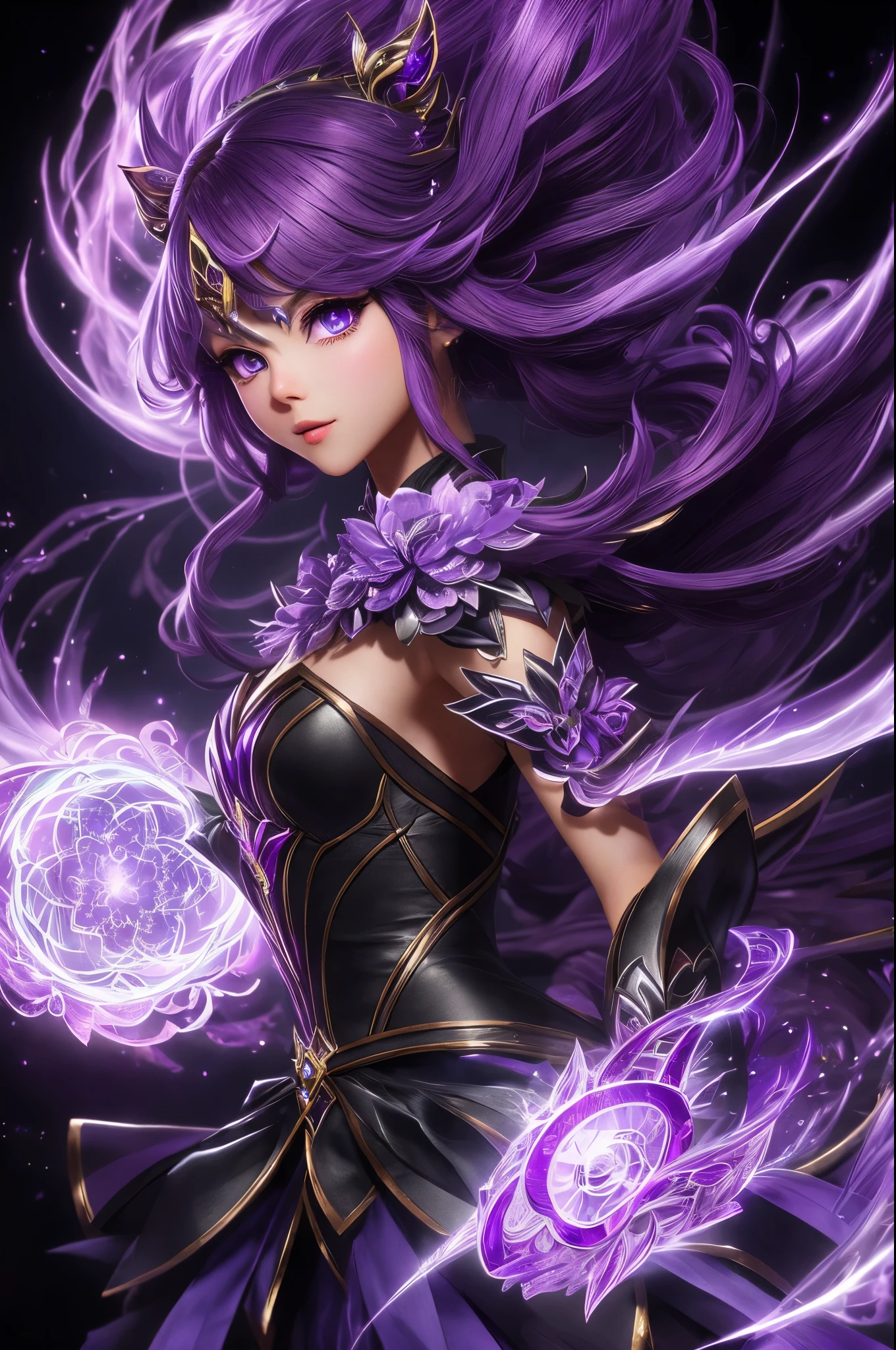 "Create hyper-detailed, best quality, High resolution masterpiece，Depicting a shadow elemental and a magical girl oozing with purple energy" perfect shade, High quality shadows, lifelike,