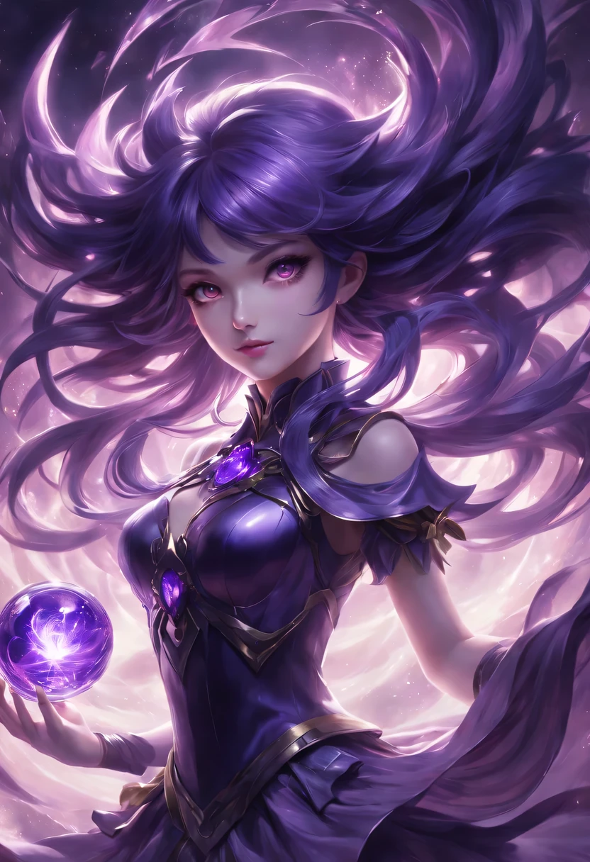 a cartoon image of a woman in a black dress with purple hair, arcane art style, painted in the style arcane, astral witch clothes, portrait anime space cadet girl, dark aura, gothic maiden anime girl, dark witch character, unknown artstyle, anime stylized, anime art style, anime artstyle, darkness aura, fashionable dark witch, cyber universe style