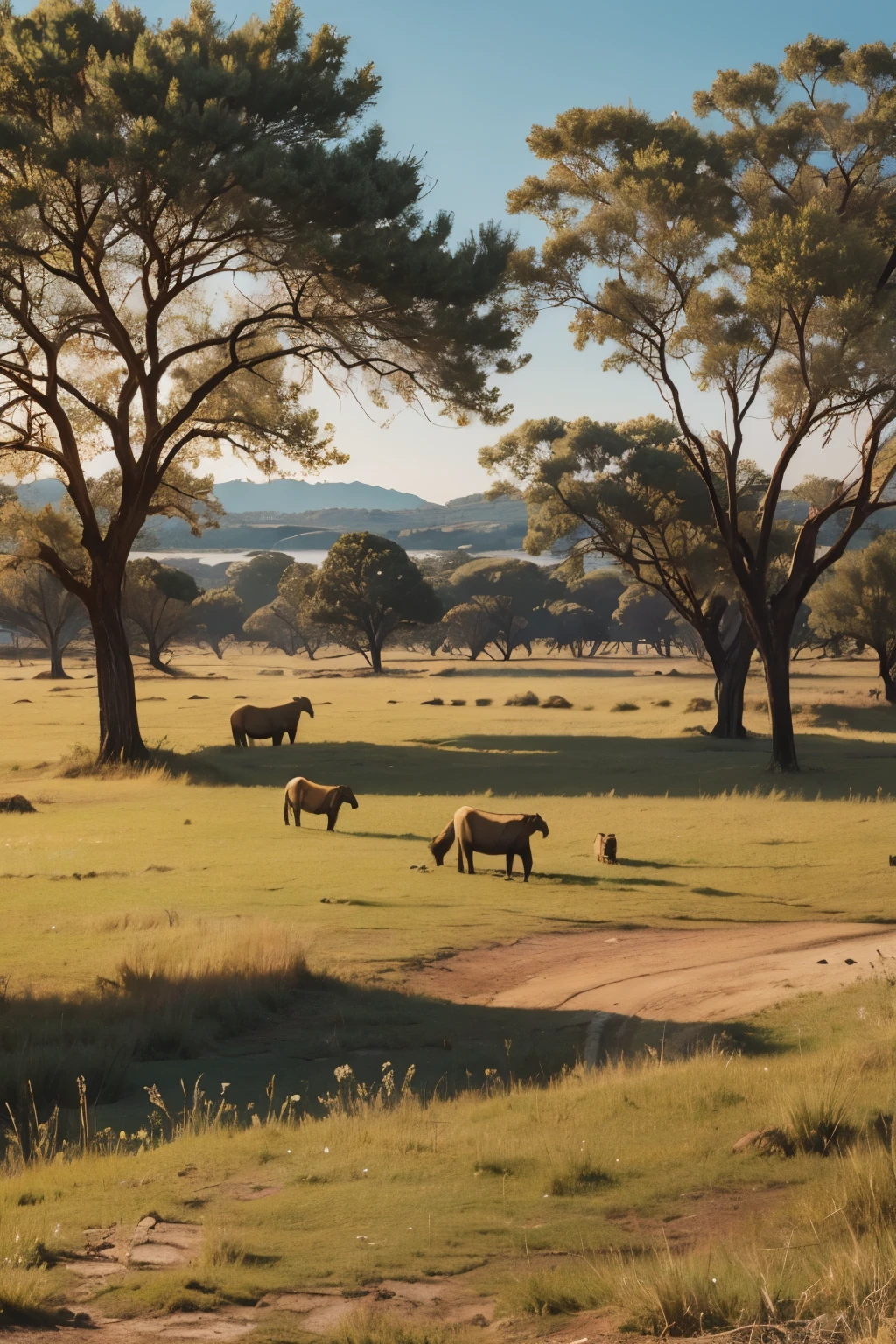 dry savannah covered in thick grass with very few trees and animals