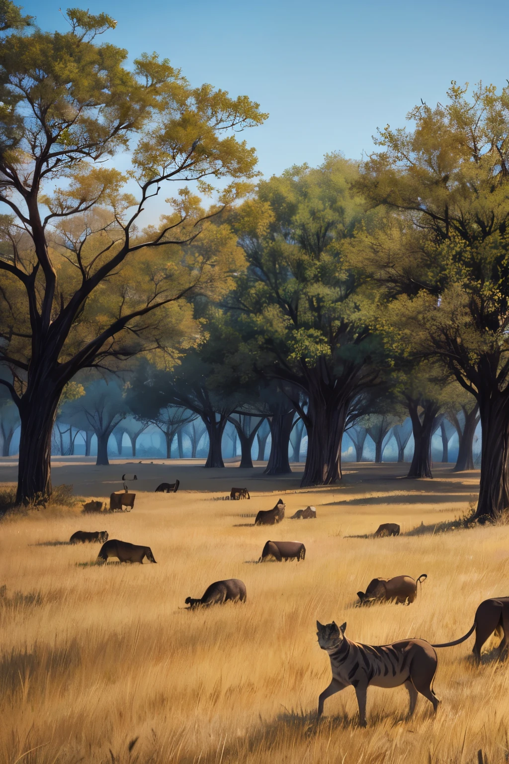 dry savannah covered in thick grass with very few trees and animals