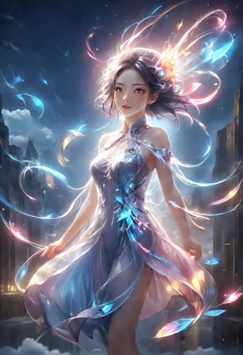 (Magical girl:1.8)，1 female，（violet dress），flowing tulle，Beautiful and elegant woman，Ride the majestic Phoenix，Soar into the clouds。The wind gently lifts her robe，as they gracefully move through the ethereal cloudscape，The sense of fLight is highLighted，((shrouded in mist)),A Song of Ice and Fire，official art，Very detailed，masterpiece，best quality，（Very detailed的CG统一8k壁纸），（best quality），（Best Illustration），（best shadow），Very detailed的图片，entire character，photorealism，Surrealism，young woman，Oval face，（delicate fingers），seductive eyes，Little mouth，flowing long black hair，thorn crown，（8k， The original， professional， best quality， masterpiece：1.2）， （realistically，realistically：1.37）， Super detailed， （portrait）， （Skin in the highest detail：1.2）， （Facial details are richest：1.2）， Light，((Oriental Palace))，(((The ancient Forbidden City)))，(The majestic Great Wall)，Magical oriental Taoist elements，Bagua patterns with magical powers，Tai Chi Yin Yang Fish Totem，((Taoist Tai Chi Yin Yang Bagua chart;1.2)),((Magnificent palace)),The palace is decorated with ice, Add visual drama to a scene. Capturing the beautiful combination of girly dance and wildness, Flying ice flowers, Evokes a sense of power, vitality, 以及大自然The original能量的美丽.Delicate character art in poetry，Stunning character art，Fan Qi，Wu Zhun Shifan，发Light精灵，宫殿theme的华丽元素。mysterious city，Beautiful village，Surrounded by flowers，巧妙地被firefly包围，（"town" theme），（leaf），（branch），（firefly），（particle effect）and other 3D， octane rendering，Light线追踪，super detailed