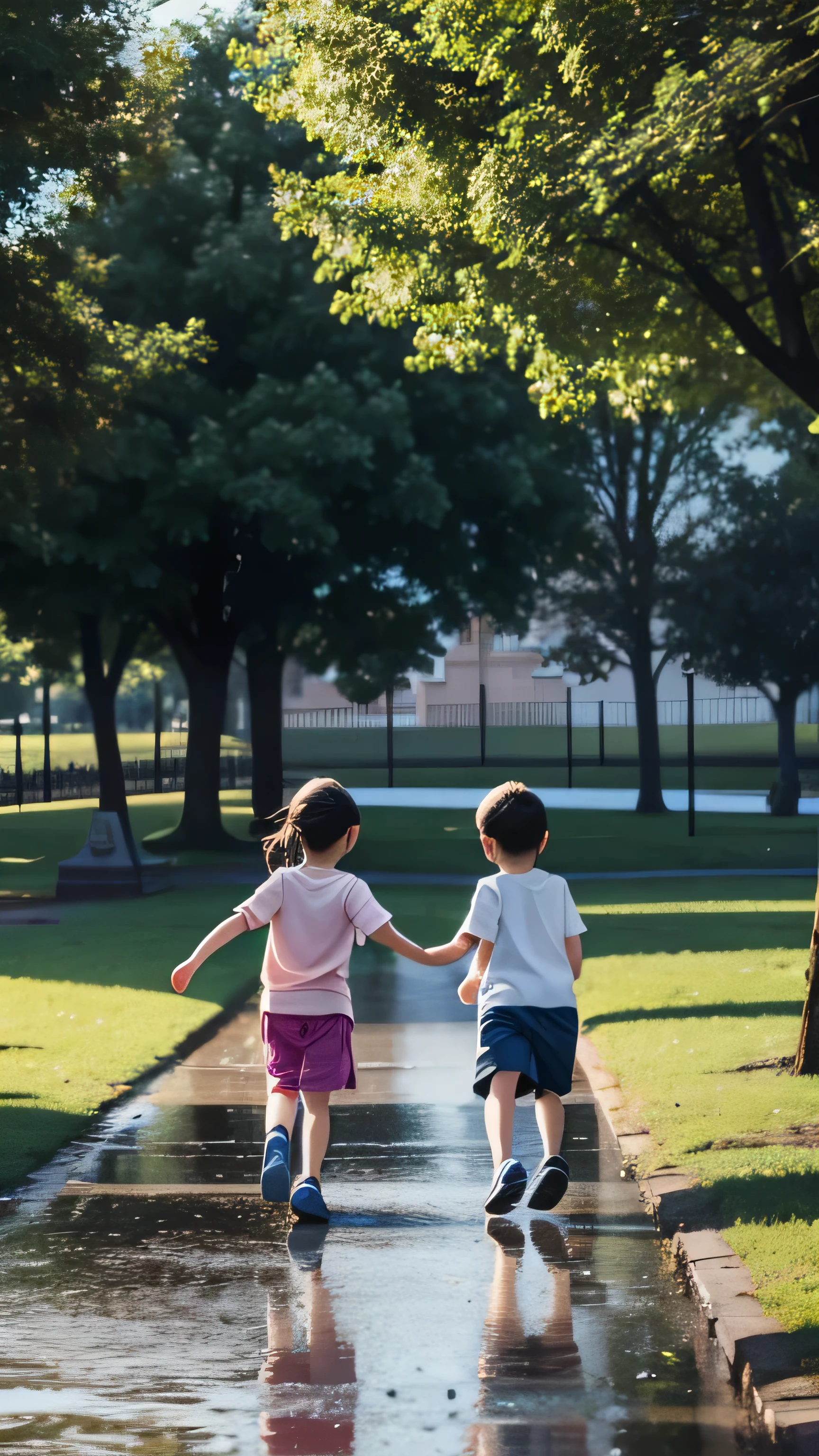 Children playing in the park after the rain