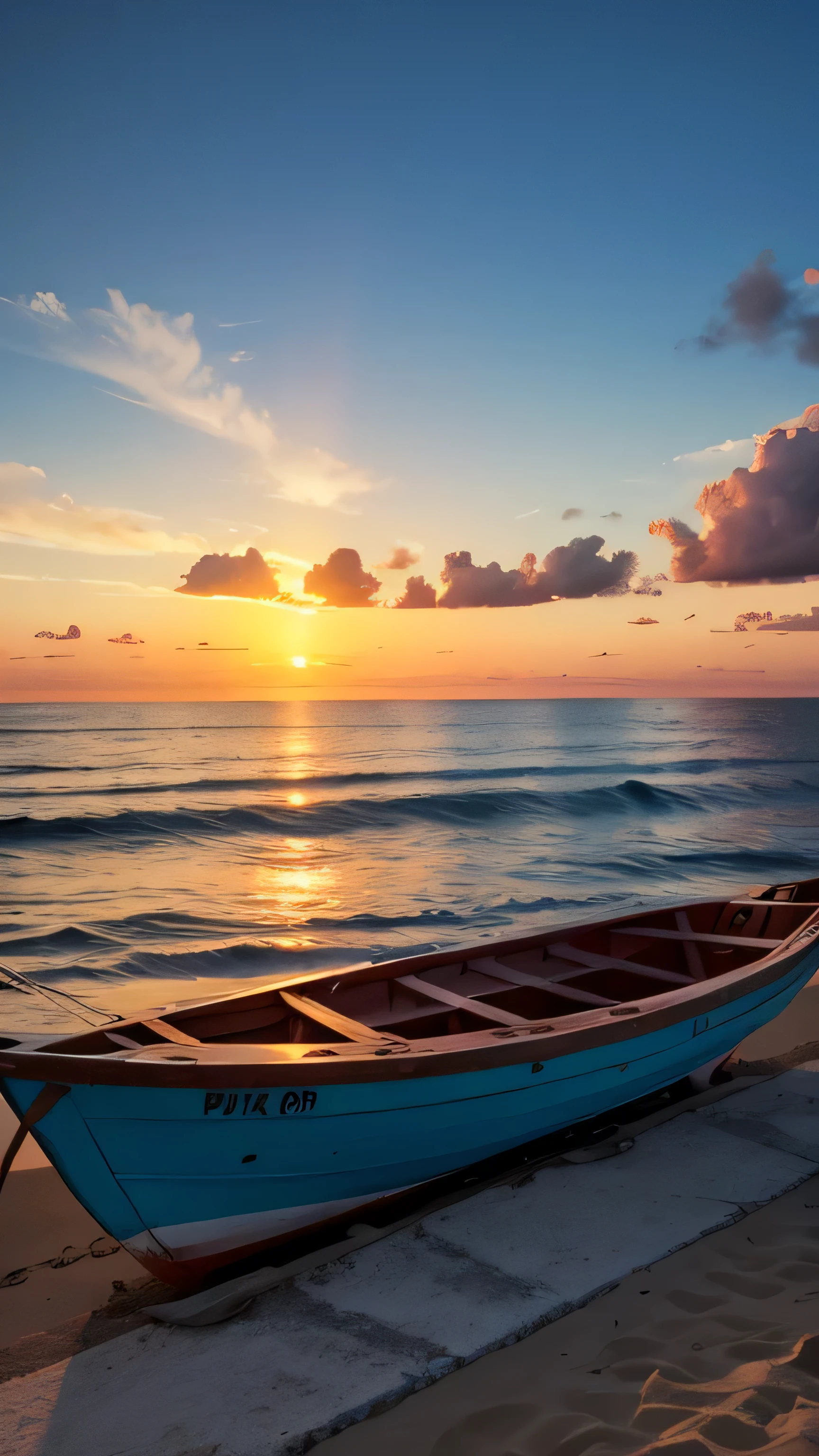 Sunset over the sea and fisherman&#39;s boat