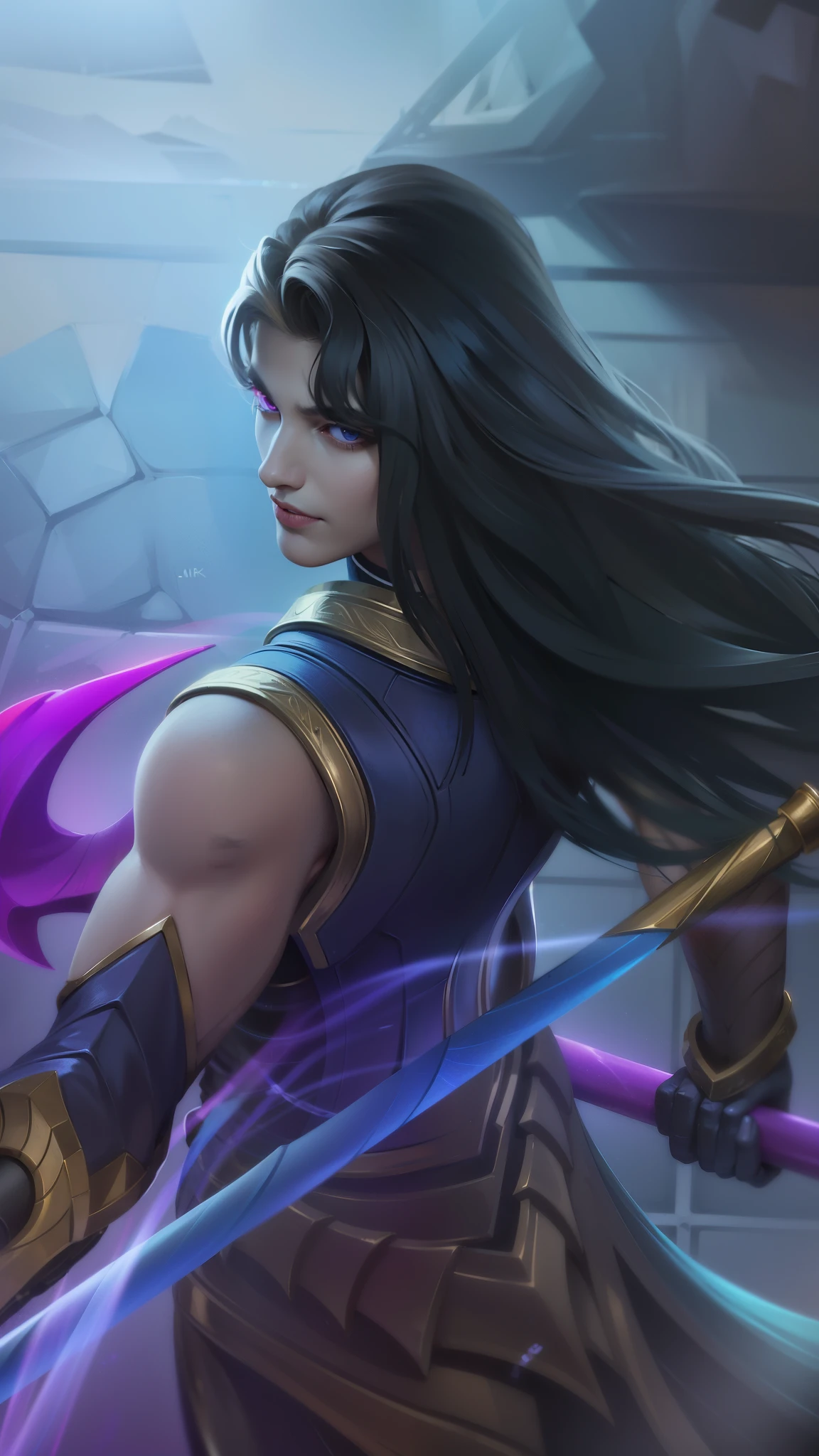 masculine male, masterpiece, ((perfect eyes)) best quality, (semirealism:1.9), beautiful lighting, (extremely detailed CG unity 4k fhd wallpaper), High Detail, Sharp focus, dramatic outdoors, 1 guy ,40 years old, black long hair, strong blue eye glow (red eye:1.2).