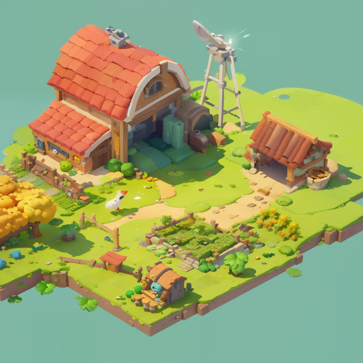 masterpiece,best quality,Cartoonish,Pixar style,simple design,What do you think is mini,artist,Isometric game map plant farm, farming game, Lighting in the upper left,Refine this picture