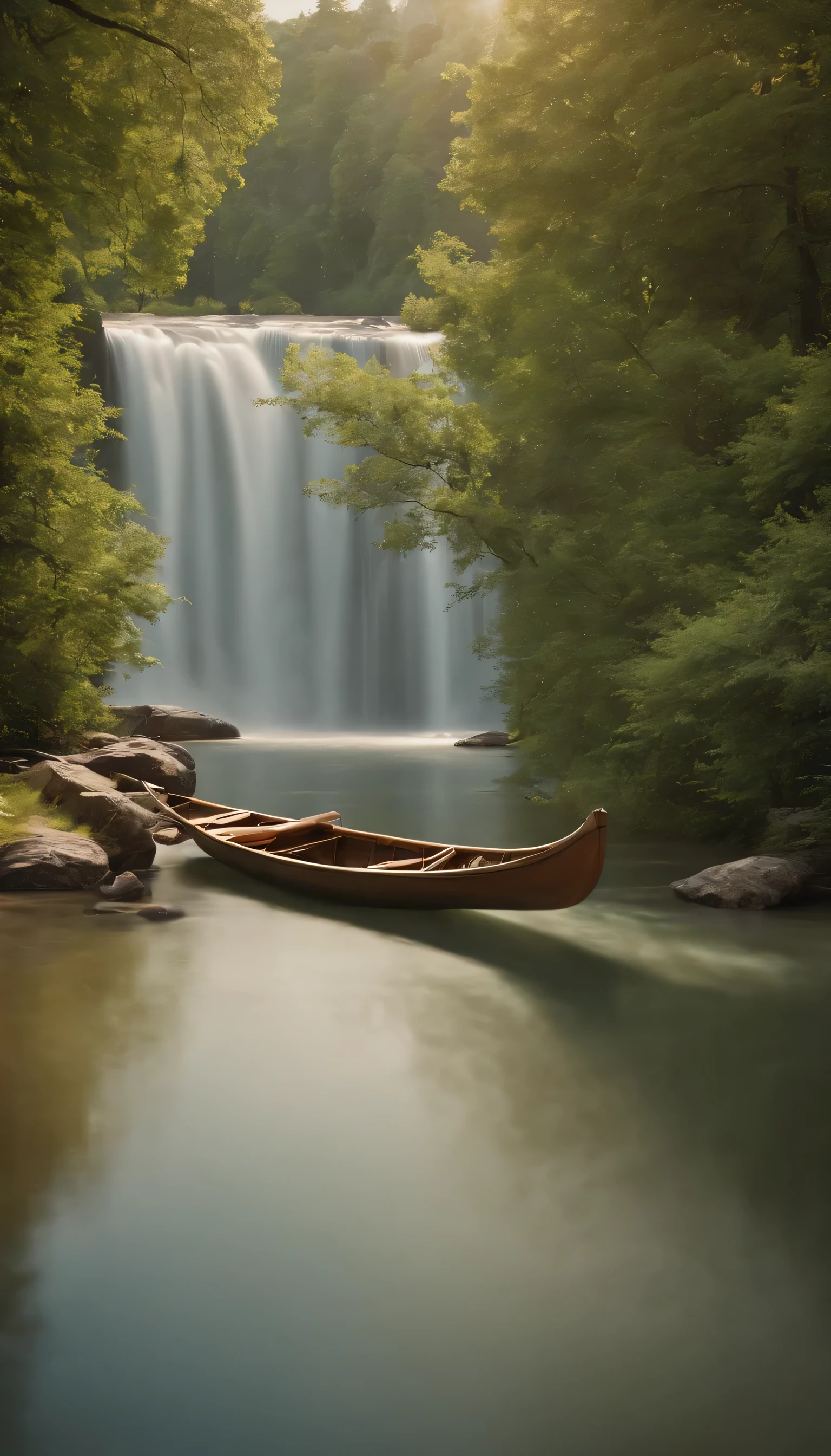 (Highly detailed CG Unity 8K wallpaper、masterpiece、highest quality、Super detailed)、(best lighting、best shadow、very delicate and beautiful)highest quality、8K、Detailed facial depiction、masterpiece、highest quality、clear image quality、Photo of a canoe crossing an old bridge