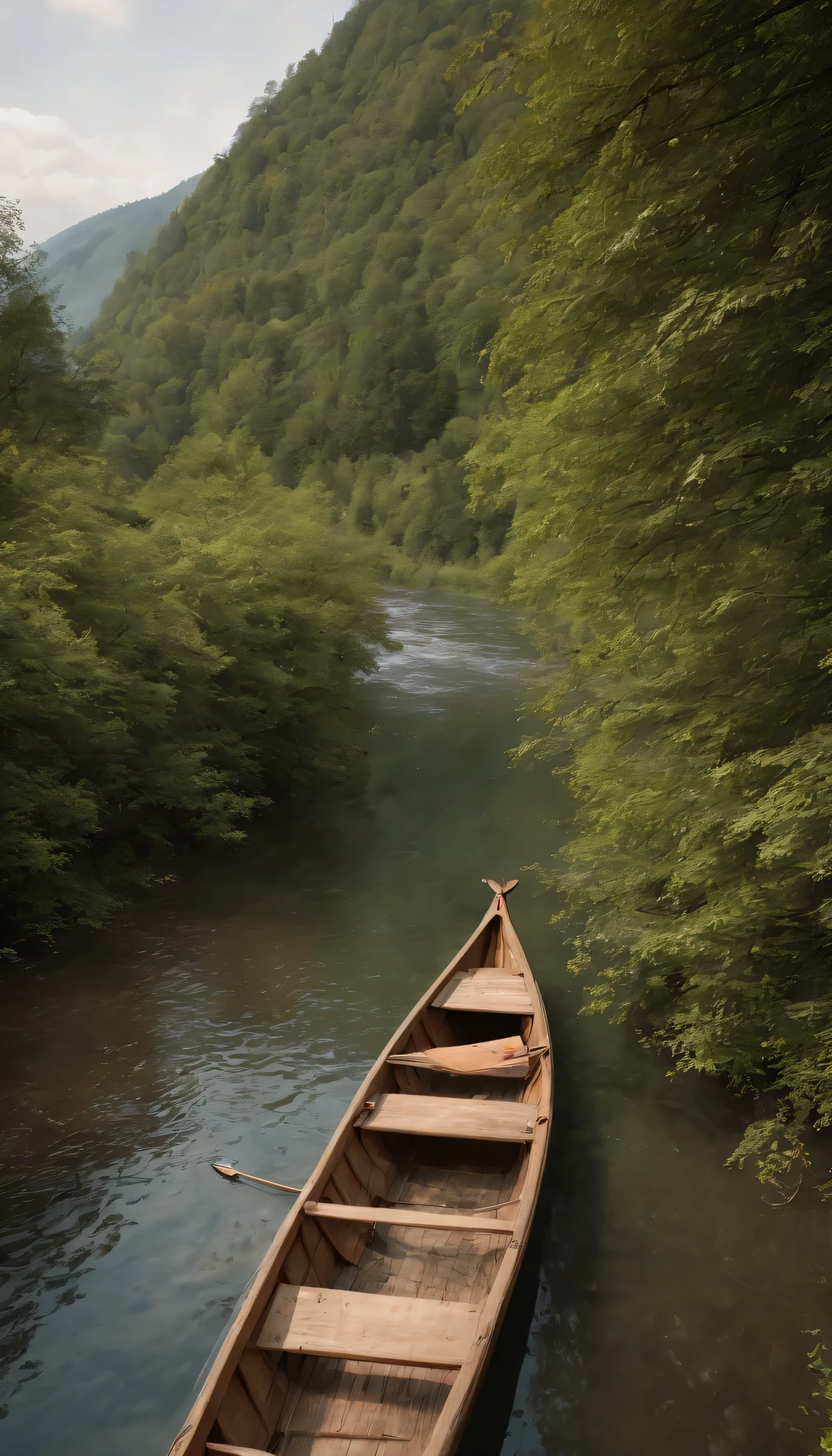 (Highly detailed CG Unity 8K wallpaper、masterpiece、highest quality、Super detailed)、(best lighting、best shadow、very delicate and beautiful)highest quality、8K、Detailed facial depiction、masterpiece、highest quality、clear image quality、Photo of a canoe crossing an old bridge