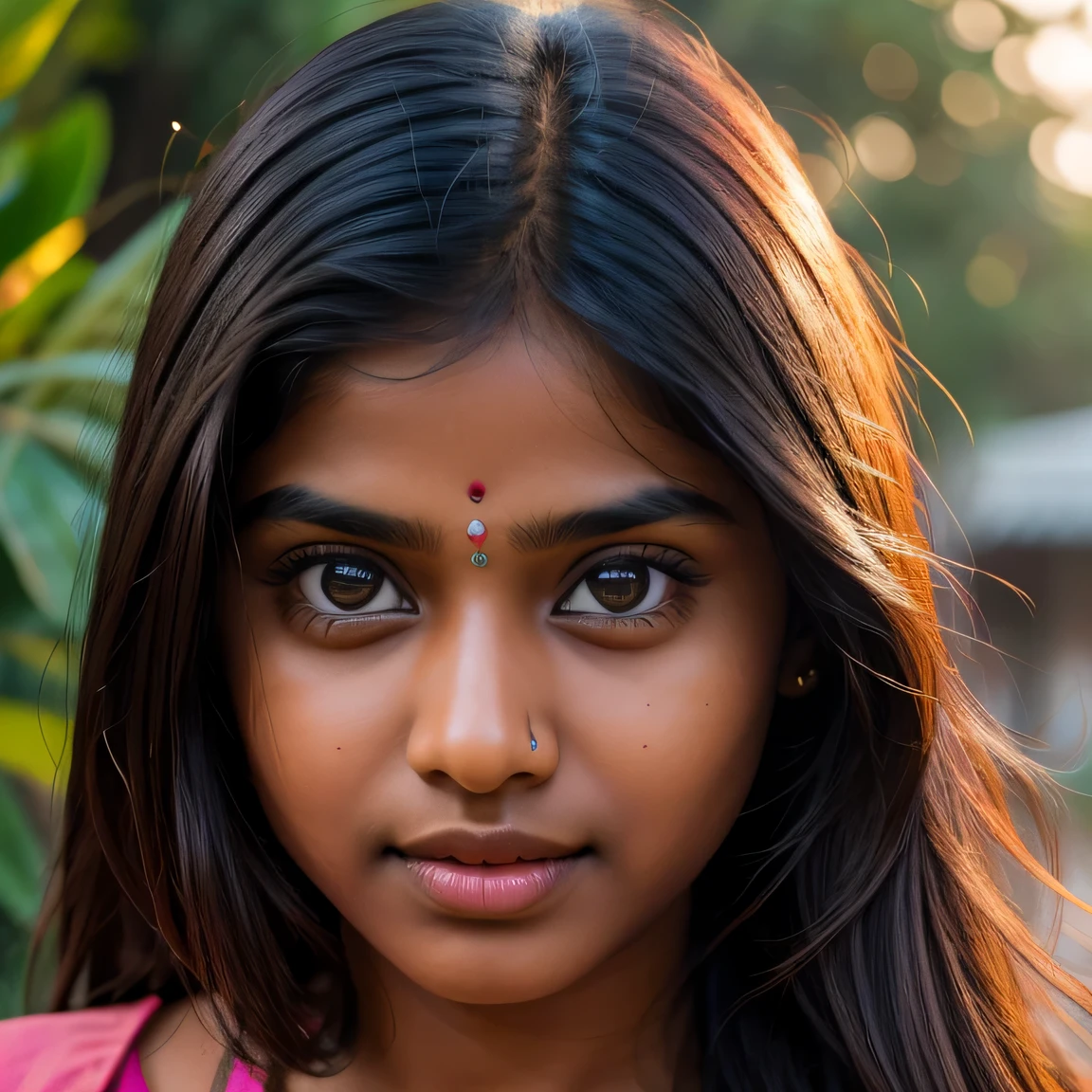 Indian Girl, Ultra-Realistic Indian Face, Ultra Clear Face, Hyper-Realistic Indian Face, Restored Face, Loud Laughing, Big Large Eyes, Ultra Clear Eyes, Blue color lens.