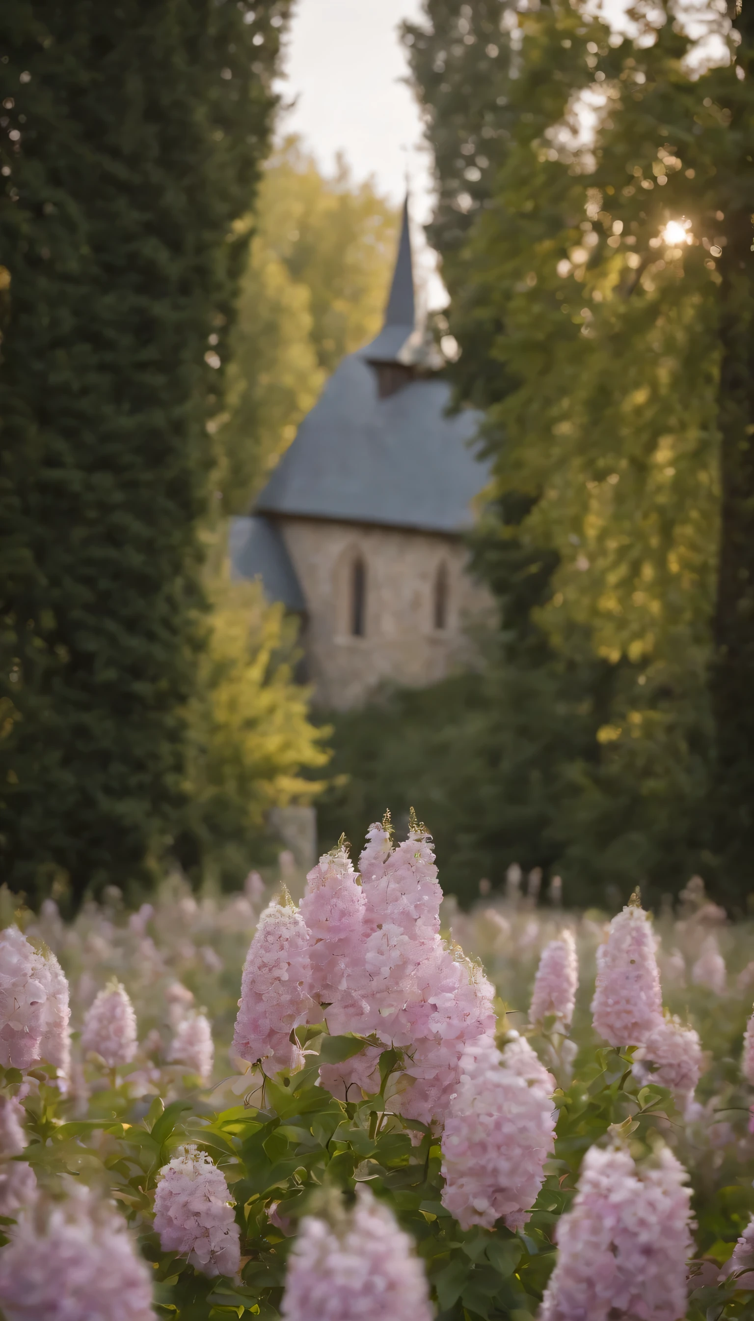 (Highly detailed CG Unity 8K wallpaper、masterpiece、highest quality、Super detailed)、(best lighting、best shadow、very delicate and beautiful)highest quality、8K、Detailed facial depiction、masterpiece、highest quality、clear image quality、old church and flowers around it々Photo of