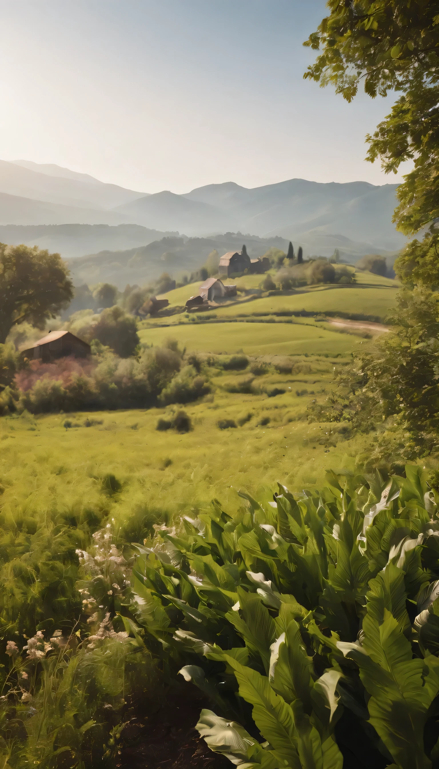 (Highly detailed CG Unity 8K wallpaper、masterpiece、highest quality、Super detailed)、(best lighting、best shadow、very delicate and beautiful)highest quality、8K、Detailed facial depiction、masterpiece、highest quality、clear image quality、A photo of a vast field seen from the balcony