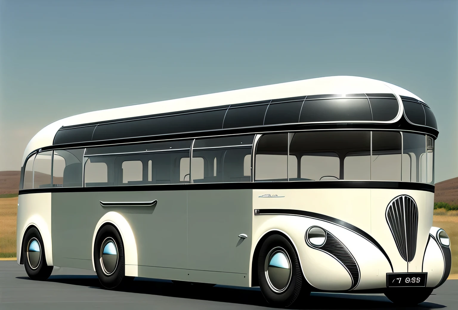 Aerodynamic futuristic concept bus, 1930s retro style