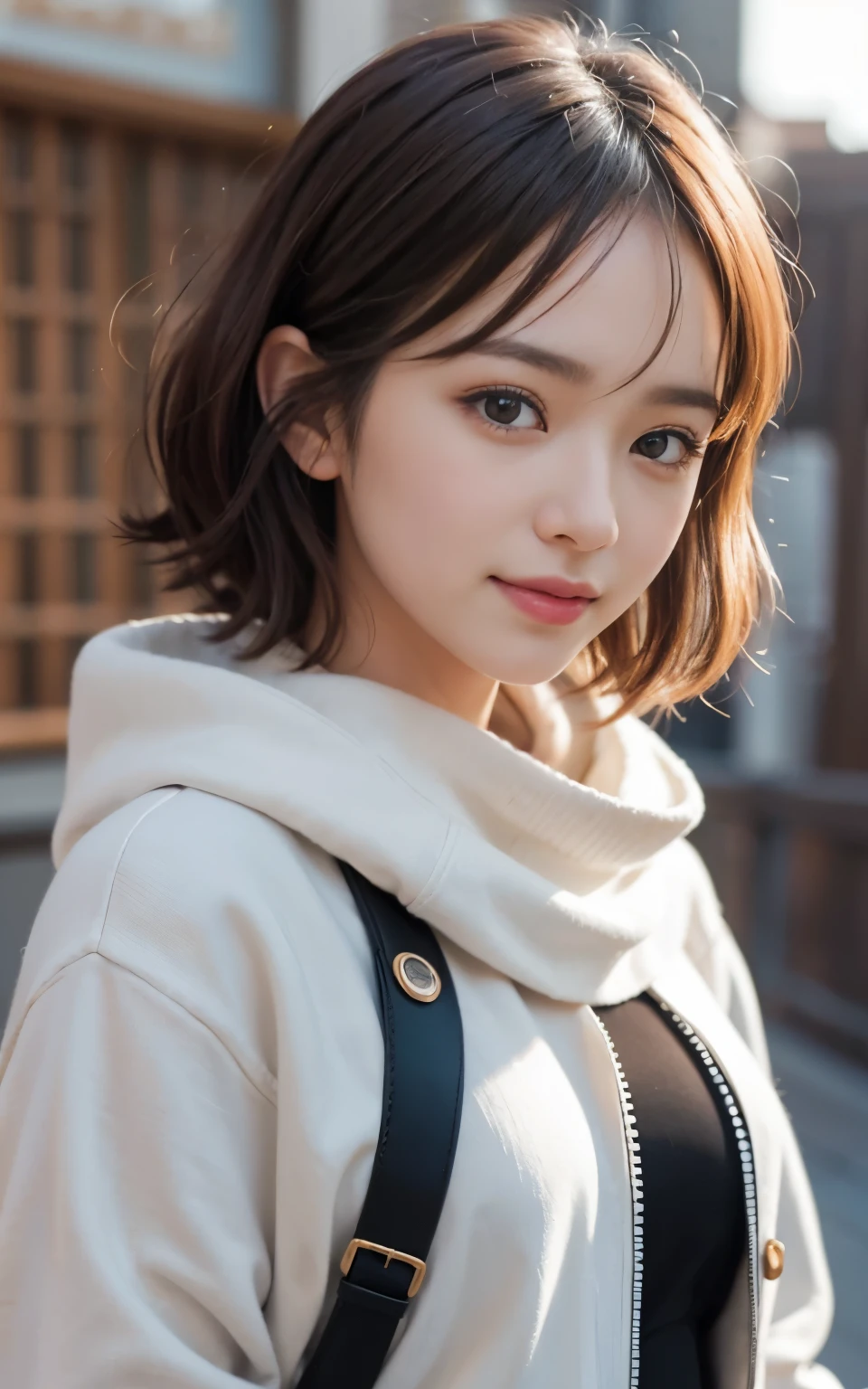 cute 21 year old japanese、School、University、During class、super detail face、pay attention to details、double eyelid、beautiful thin nose、sharp focus:1.2、Beautiful woman:1.4、(light brown hair,short hair、),pure white skin、highest quality、masterpiece、ultra high resolution、(Photoreal:1.4)、Highly detailed and professional lighting、nice smile、Show the whole body、cute colorful winter clothes、