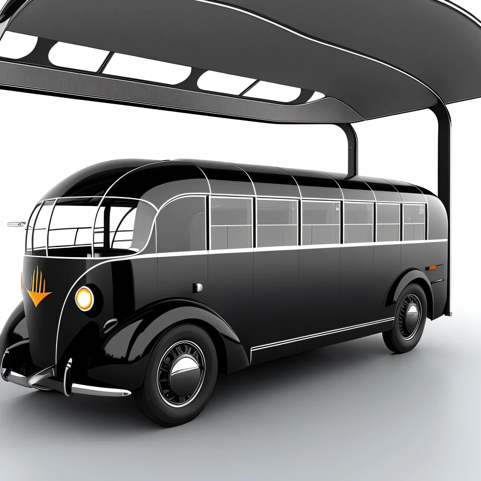 Aerodynamic futuristic concept bus, 1930s retro style