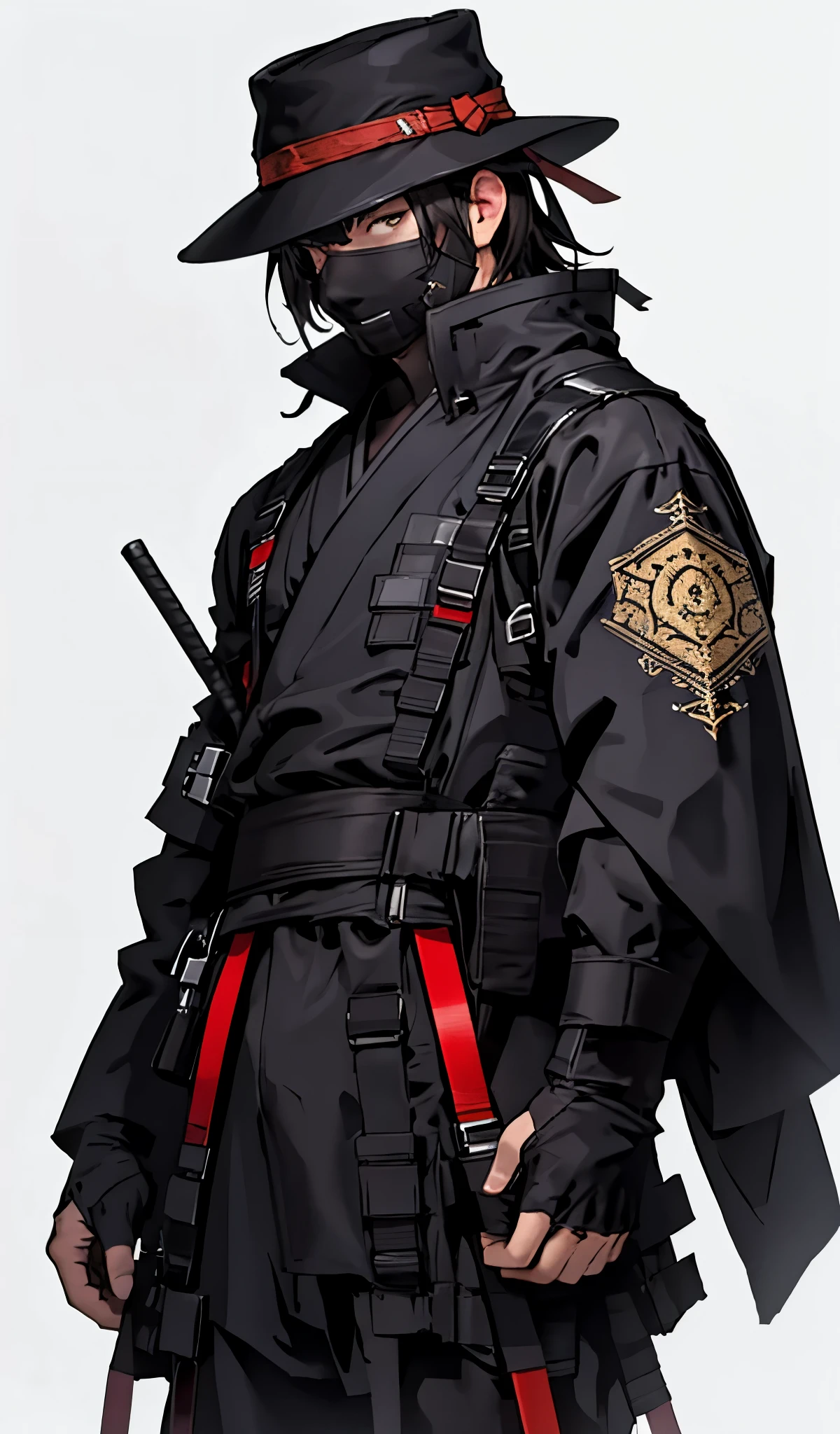 Ultra-detailed，high resolution，Ultra-detailed，Best quality，amazing，quality，Extremely detailed CG unified 8k wallpaper，Transparent Background，Single role，Draw a male character，He is wearing a brown kimono，He is wearing a bamboo hat，he has black hair，japanese samurai