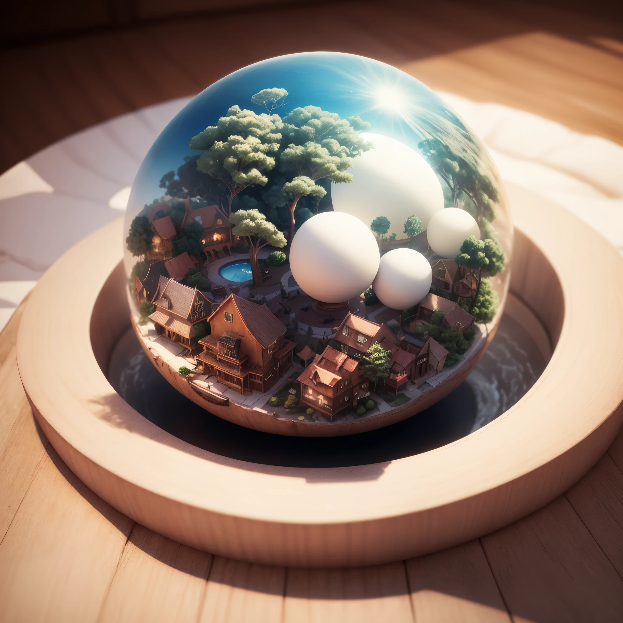 3d round planet of resort world, in the style of hyper-detailed illustrations, playful visual, soft gradients, cute cartoonish designs, tilt shift, soft shading, isolate on white,