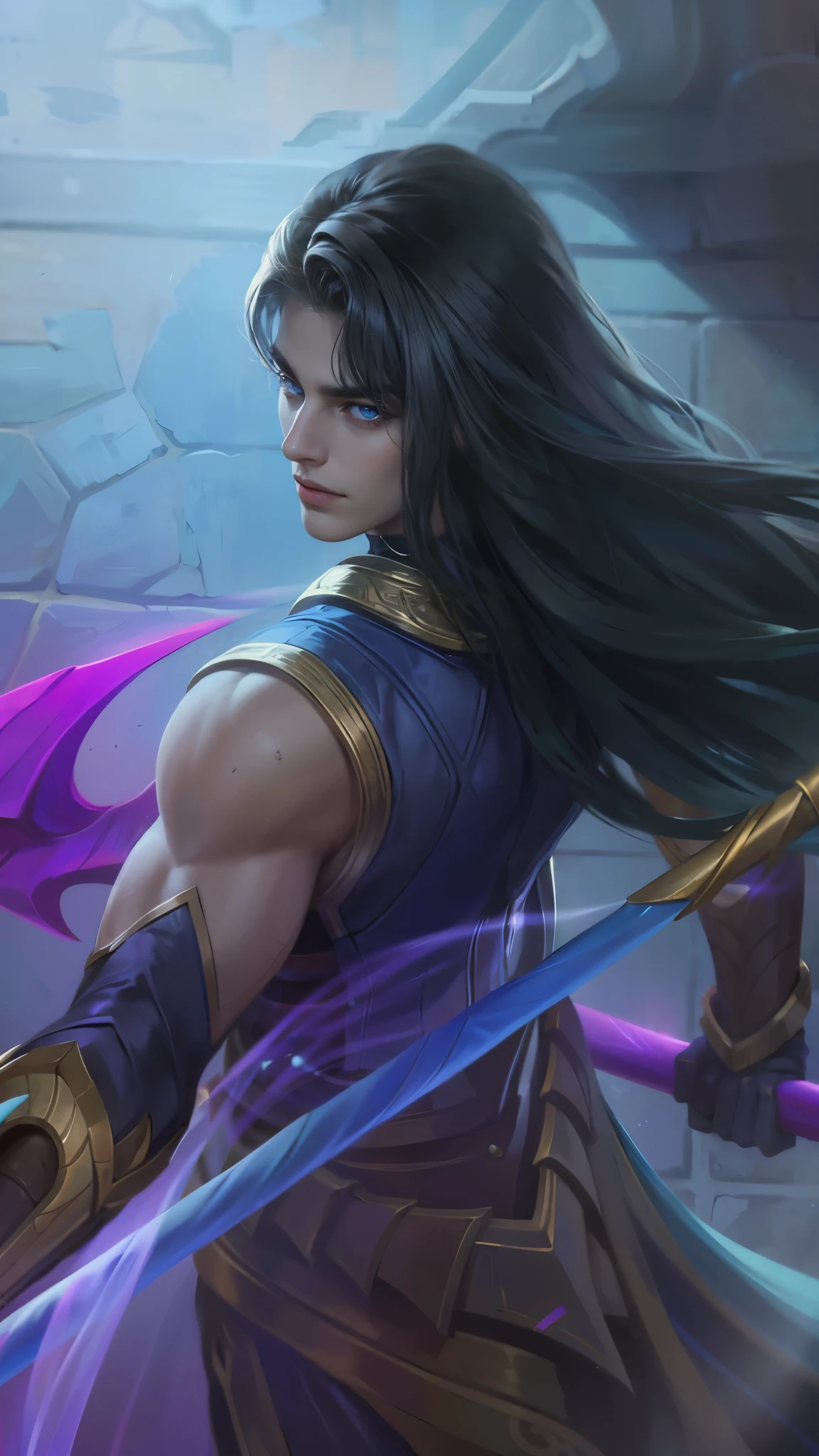 Best quality, masterpiece, detailed skin texture, detailed clothes texture, detailed face, super detail, 8k, intricate detail, 1 boy, The color doesn't change, Muscle guy, 1 guy, strong blue eye glow (purpel eye:1.2)