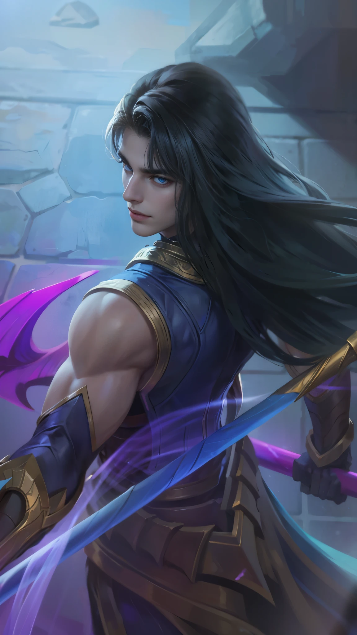 Best quality, masterpiece, detailed skin texture, detailed clothes texture, detailed face, super detail, 8k, intricate detail, 1 boy, The color doesn't change, Muscle guy, 1 guy, strong blue eye glow (purpel eye:1.2)