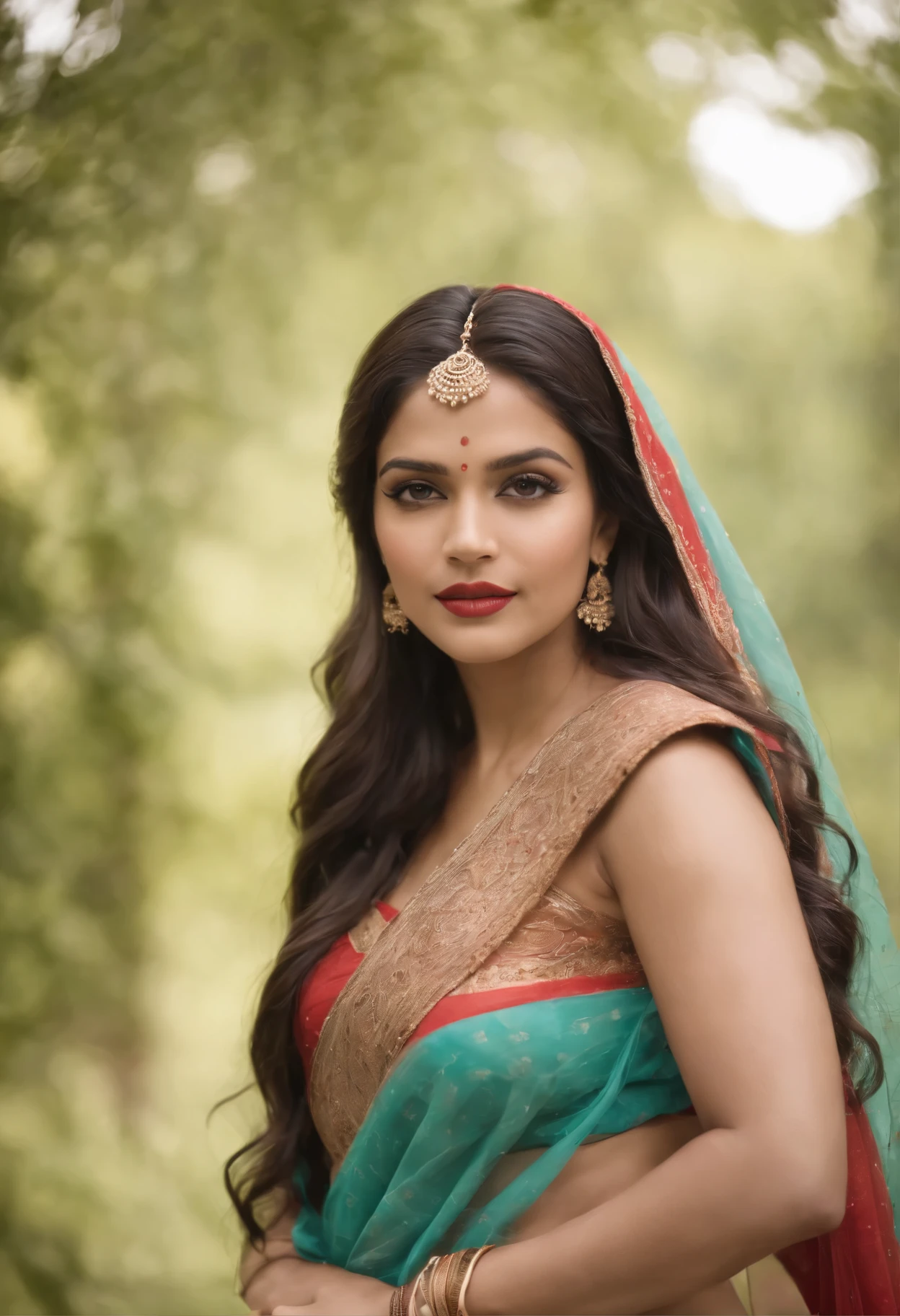 uma mulher em um sari posando para uma foto, Indian Goddess, beleza tradicional, INDIAN, deusa bonita, cosplay ornamentado, INDICo Style, Super model INDIANo, donzela bonita, mulher linda, south east asian with long, Provoked Indian, nude