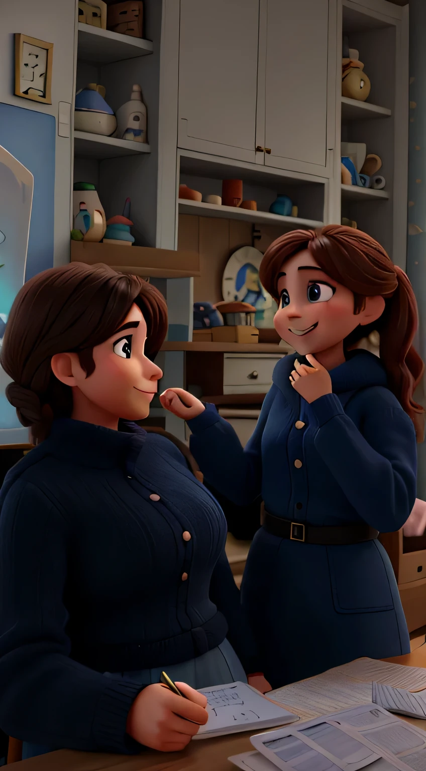 Mother and daughter looking at each other and smiling, Estilo Disney Pixar, alta qualidade, melhor qualidade