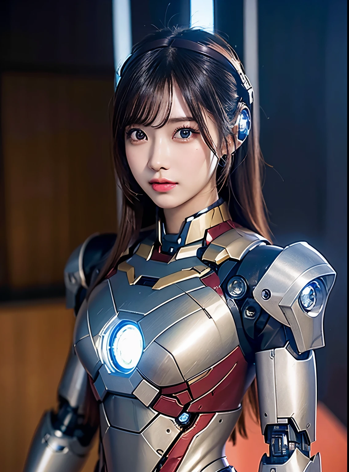 Super detailed, advanced details, high quality, 最high quality, High resolution, 1080P, hard disk, beautiful,(Iron Girl),beautifulサイボーグの女性,Mecha cyborg girl,battle mode,Mecha body girl,She wears an Iron Man mech