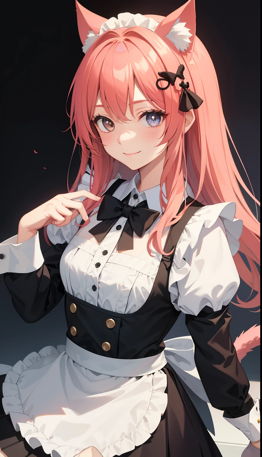 1 girl、smile、AS-Adult、shirt、skirt、apron、hair ornaments、maid、(small breasts)(small breasts)、(upper body portrait)、Cat ear、tail、