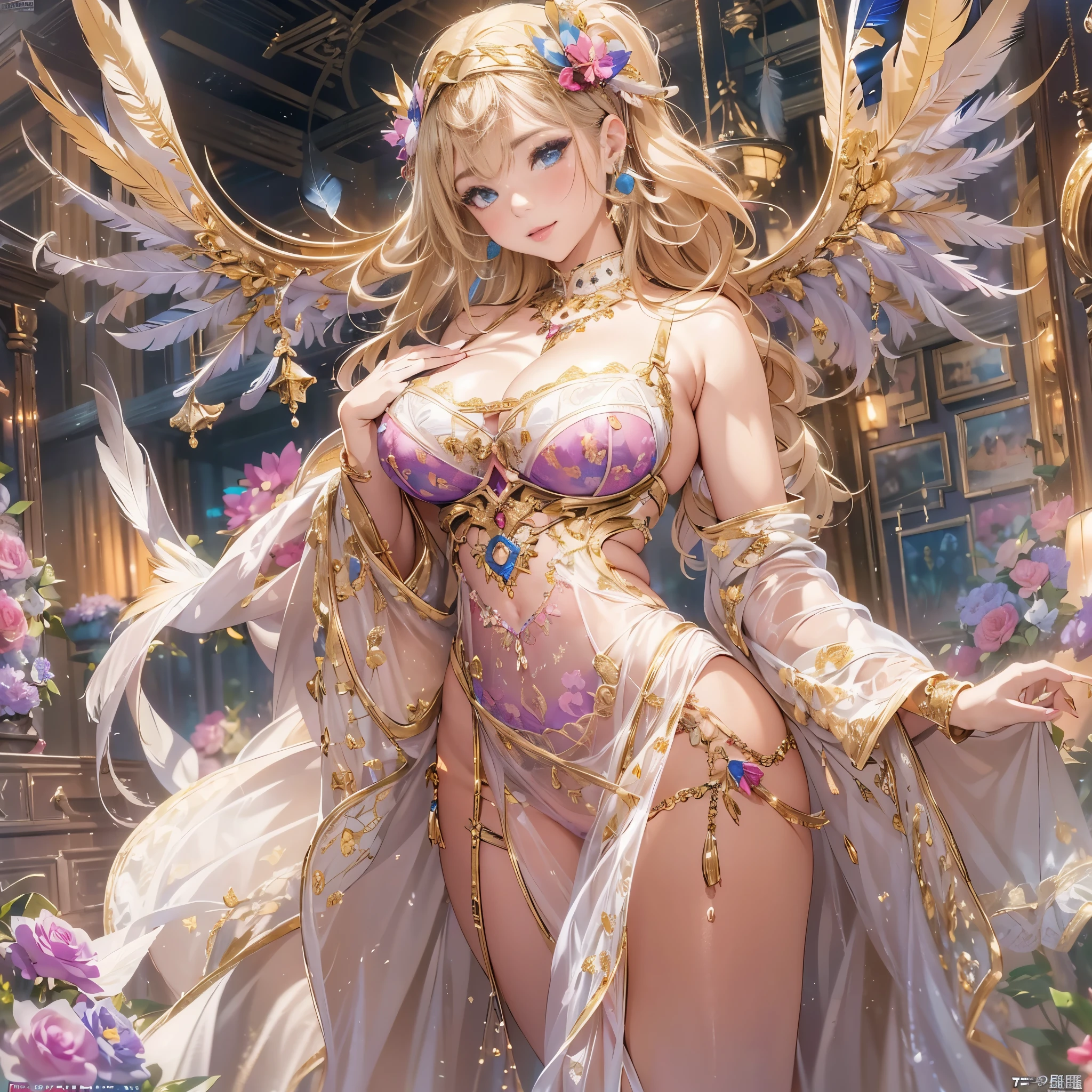 去最高のmasterpiece、beautiful美しさ, 3D two-dimensional, rich, blonde, skirt, stockings, high heels, star、(Highly detailed CG Unity 8K wallpaper),(masterpiece), (最high quality), (Super detailed), (best work),(best shadow), (sharp eyeliner, eye shadow, fine eye:1.1), (超High resolution,realistic,最high quality,realistic),(8K,RAW photo,最high quality,マstarプル),mature woman、sensual curves、huge breasts、thighs、bubble、お尻のmasterpiece, 最high quality, Super detailed, full body shot, mature woman, beautiful mature woman, nightgown and underwear, enchanting smile, thick lips, Chubby lips, blush, looking at the viewer, provocative expression, beautiful髪型, cleavage, Plump、curvy hips、attractive face、sexy lingerie、an inviting gaze、Expression of emotions、Lewd underwear、(((erotic see-through lingerie set)))、Standing position、gorgeous accessories 、big breastsの女性, bare shoulders, golden hair, colored feather, metal ornaments, colored flowers, particle, light, (masterpiece, 最high quality, 最high quality, official art, beautiful and aesthetic:1.2), (1 girl:1.3), very detailed,(fractal art:1.1),(colorful:1.1)、(flowers:1.3),most detailed,(zentangle:1.2), (dynamic pose), (abstract background:1.3), (shiny skin), (lots of colors :1.4), ,(earrings:1.4), (feather:1.4),masterpiece, 最high quality, Super detailed, 30~40 years, full body shot, beautiful 、various hairstyles，gold headband，plump breasts，beautiful butt，greek clothing，Tulle covers the breasts，perfectly proportioned, detailed clothing details,marble，god statue，cinematic lighting, film grain, 8K, masterpiece, Super detailed, high detail, high quality, High resolution,(((NSFW:1.2)))、exposed chest、Openwork decoration，(((see through dress)))、(((解剖学的に正しいbody))) , 最high quality, Super detailed, (((Lewd underwear)))、raise your butt, from below, (((R-18)))、Hakari、thighs, big breasts, Are standing, cowboy shot, blush, (((1 girl))), (masterpiece:1.3), (High resolution), (8K), (very detailed), perfect face, Nice eye and face, (((最high quality))), (Super detailed), detailed face and eye, (alone), High resolution、beautifuleye,(((sexy pose)))、(((整ったbig breasts)))、((beautiful eye))、luxury、(((超High resolution)))、(((detailed description)))、(((ぽっちゃりbody型)))、(((解剖学的構造に一致したbodyの部位)))、beautiful長いまつ毛、バランスのとれたbody型,Legs and arms are just the right size、Fishnet tights、glamorous、(((Clear white and black eye)))、lipstick、Sparkling、(Undistorted face, eye, body)、jewelry、gem、(長くカールしたbeautifulまつ毛)、(((バランス良いbeautiful胸)))、(transparent, Exquisite skin:1.2)、(((完璧なglamorousボディー)))、actress face、Super beautiful、cute smile、Healing beauty、Flower shower、完璧なeye、realistic depiction、super sexy、shiny、glamorous、double eyelids、Good dark compensate、compensate、ぼやけていないeye、(((Plump face)))、cute face 、(((Shiny and glowing skin)))
