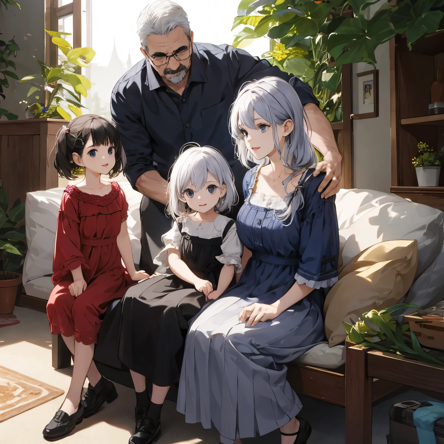 A middle-aged couple and their five children