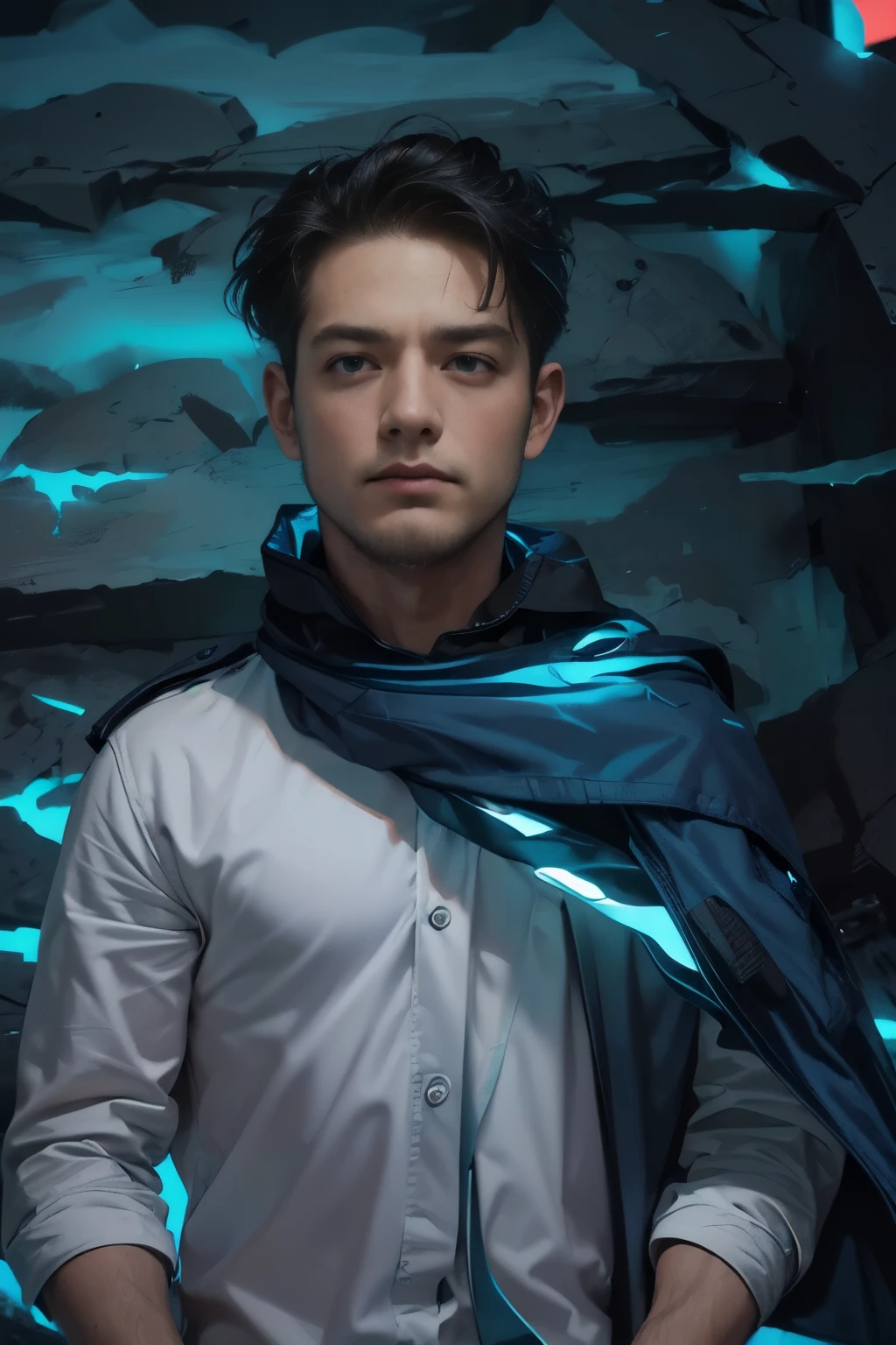 (Character: one English man, 22 years old, police, serious expression, short windswept hair, strong body)
(Clothing: blue police coat, tie)
(dynamic pose)
(best quality, masterpiece),looking at viewer, upper body, blurry, dark alley)